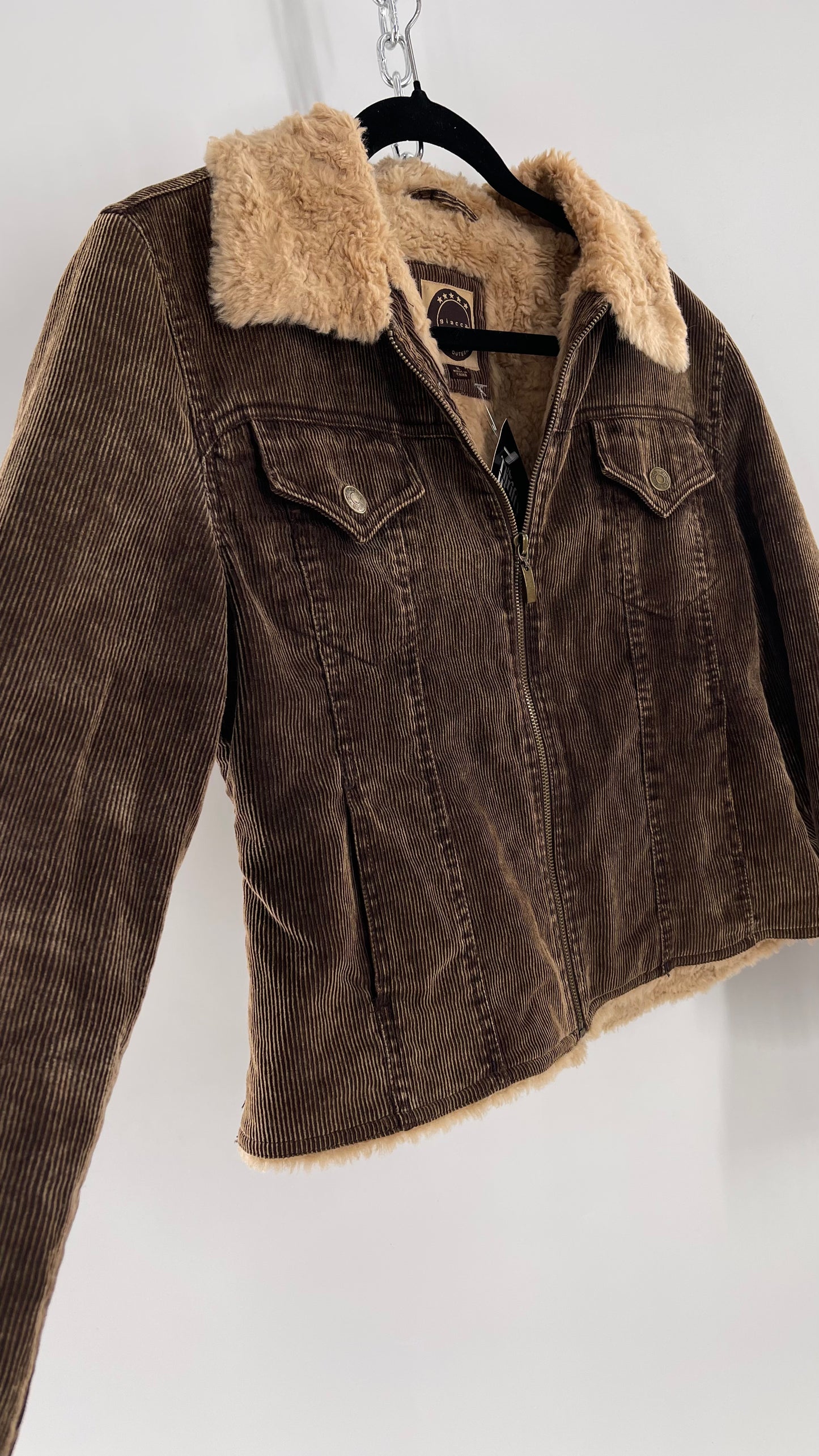Vintage giacca Corduroy Cropped Jacket with Sherpa/Teddy Collar (Medium)