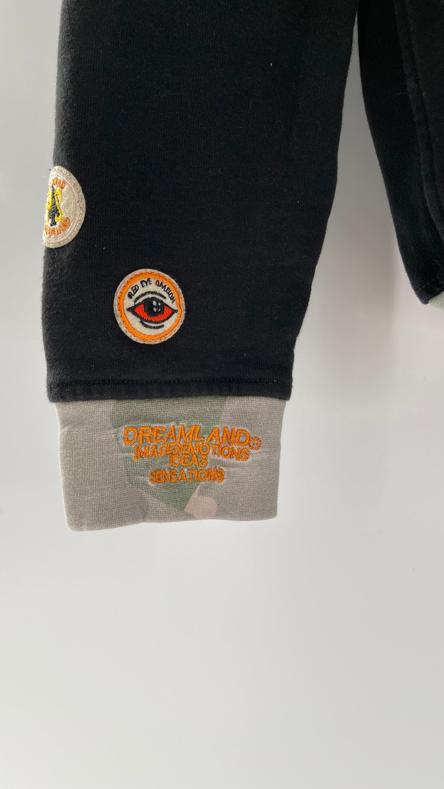 DREAMLAND Black Hoodie with Heavy Embroidered Details and Patches (Medium)