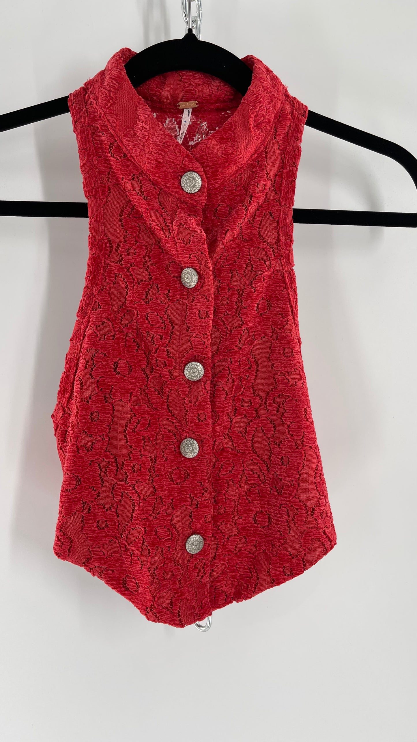 Free People Red Velvet Lace Vest (XS)