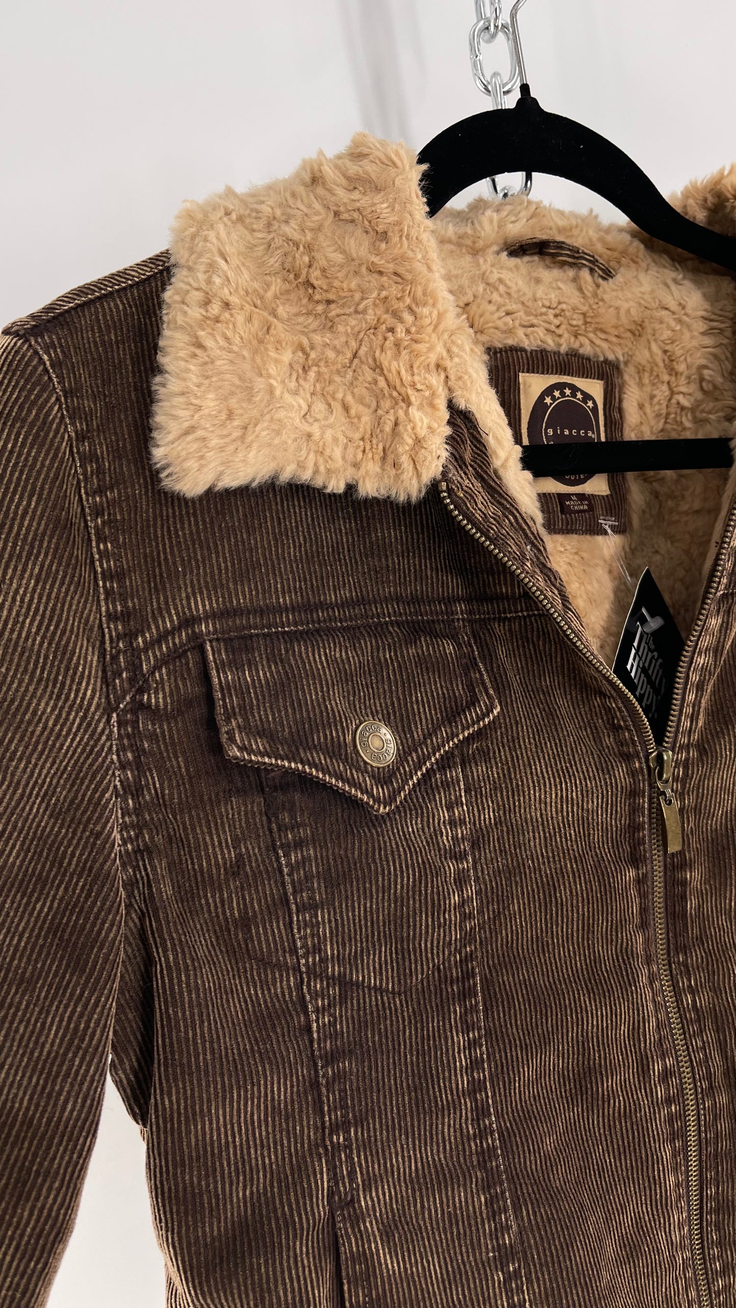 Vintage giacca Corduroy Cropped Jacket with Sherpa/Teddy Collar (Medium)