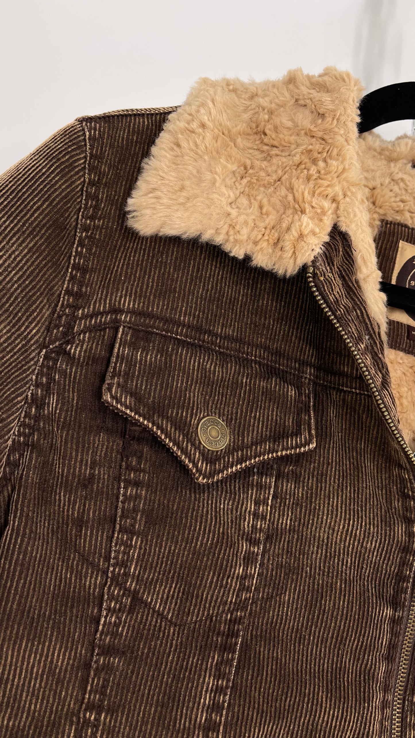 Vintage giacca Corduroy Cropped Jacket with Sherpa/Teddy Collar (Medium)
