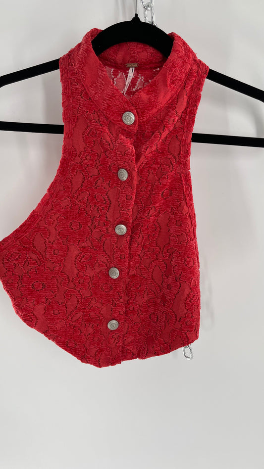 Free People Red Velvet Lace Vest (XS)