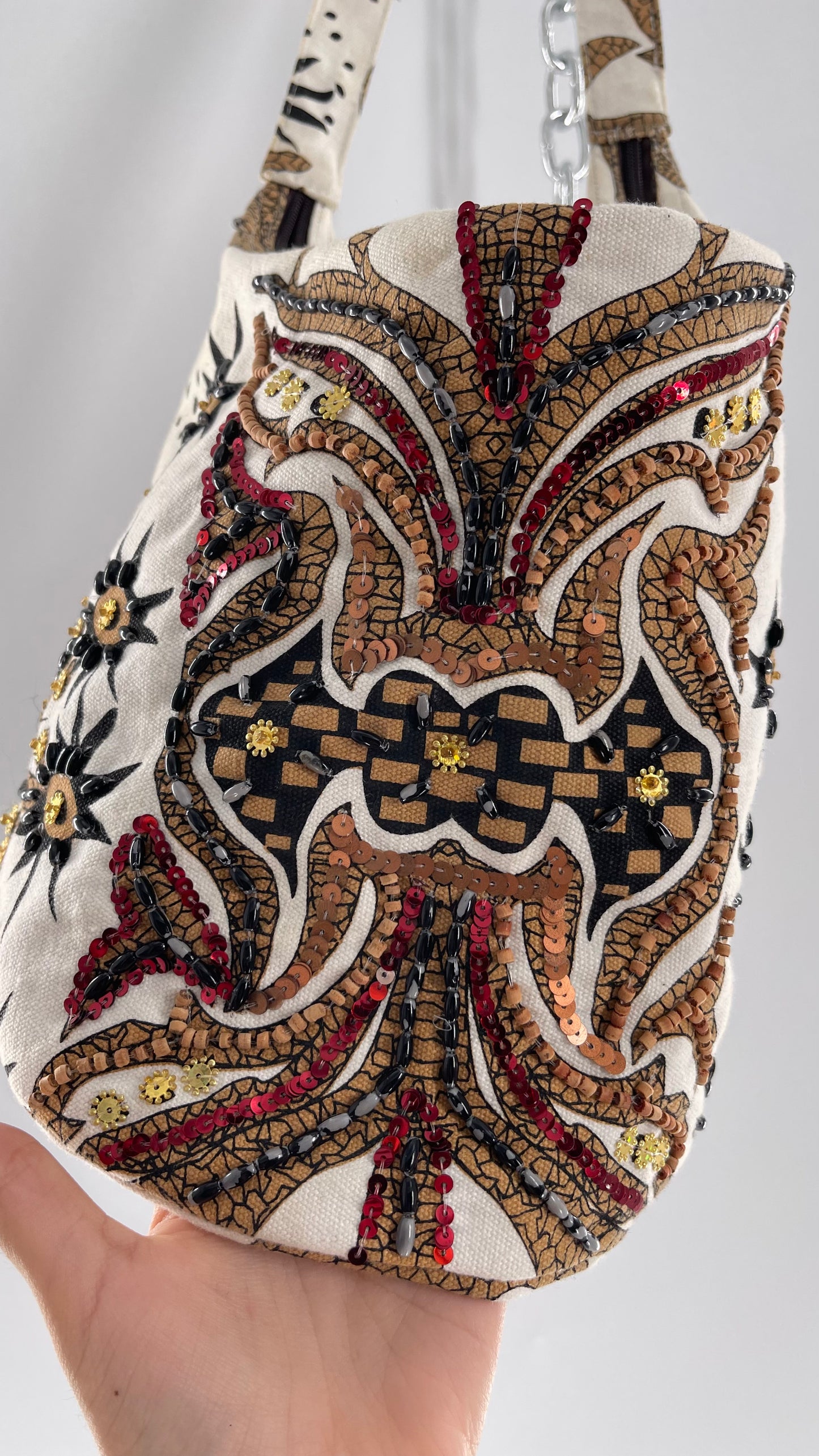 Vintage Patterned + Beaded Sling Bag