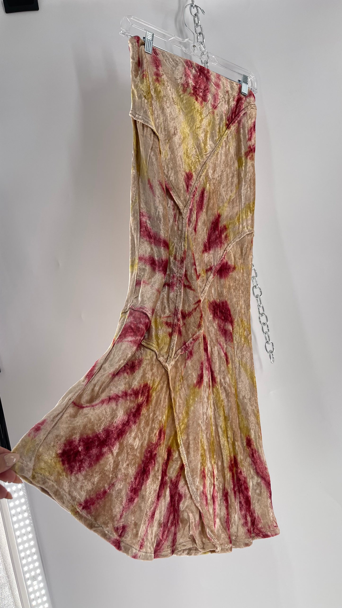 Free People Tie Dye Crushed Velvet Full Length Skirt (Small)