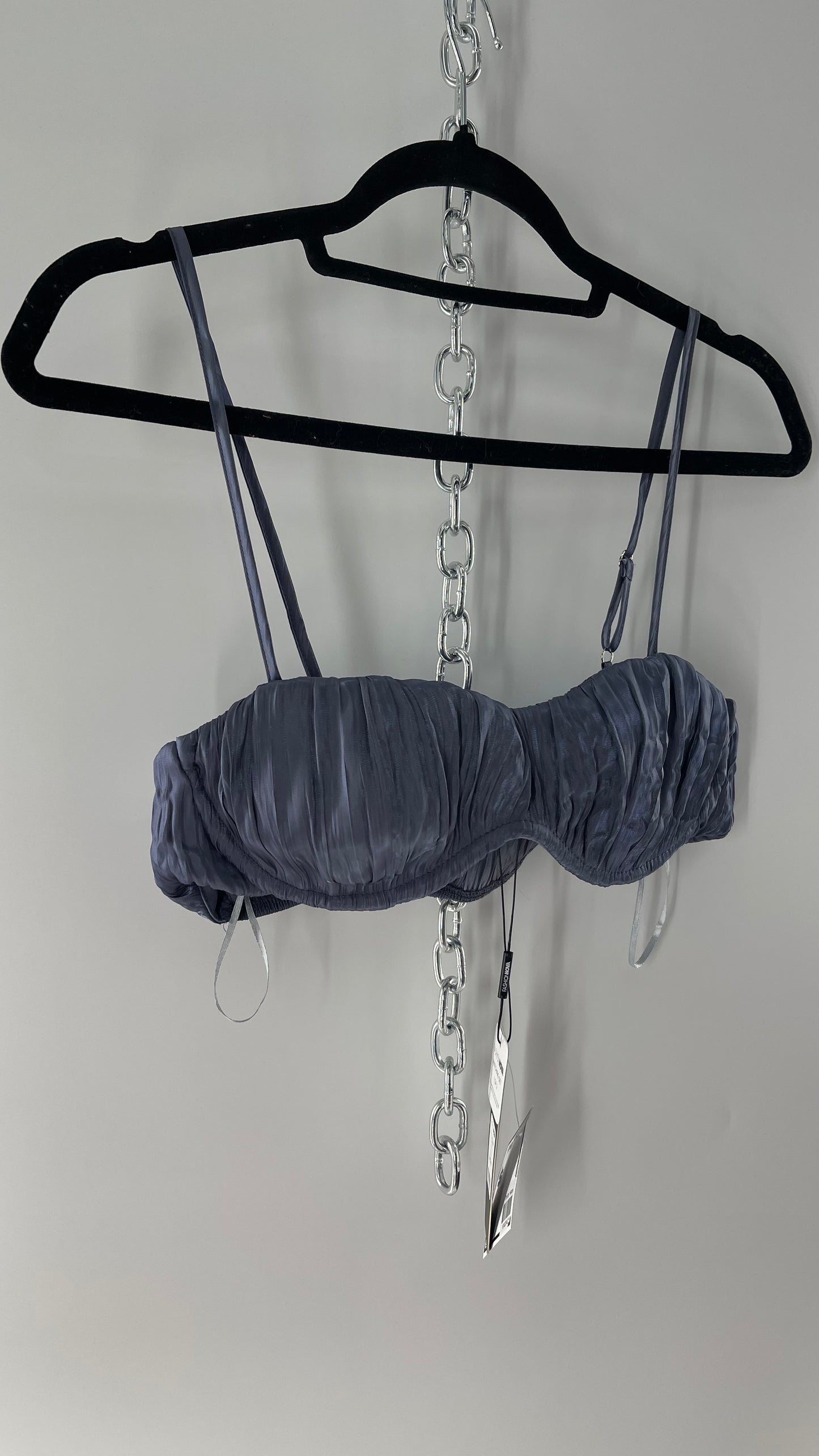 Fashion Nova Pick Me Metallic Blue Pleated Underwire Bra Top with Tags Attached (Medium)