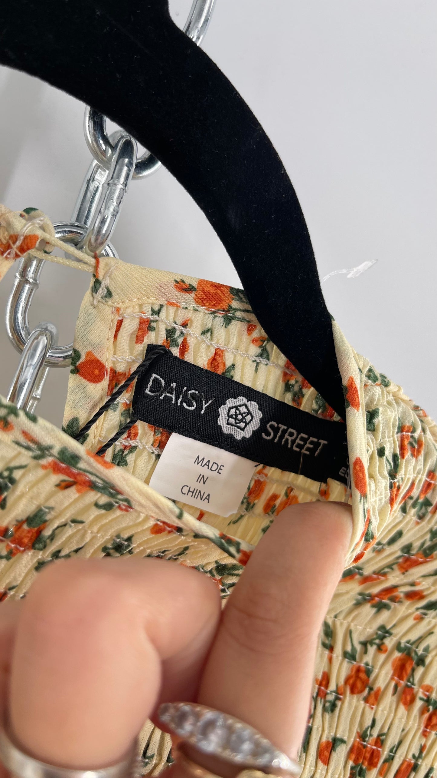 Daisy Street Baby Yellow Orange Floral Balloon Sleeve Mini with Smocked Bodice Tags Attached (Small)