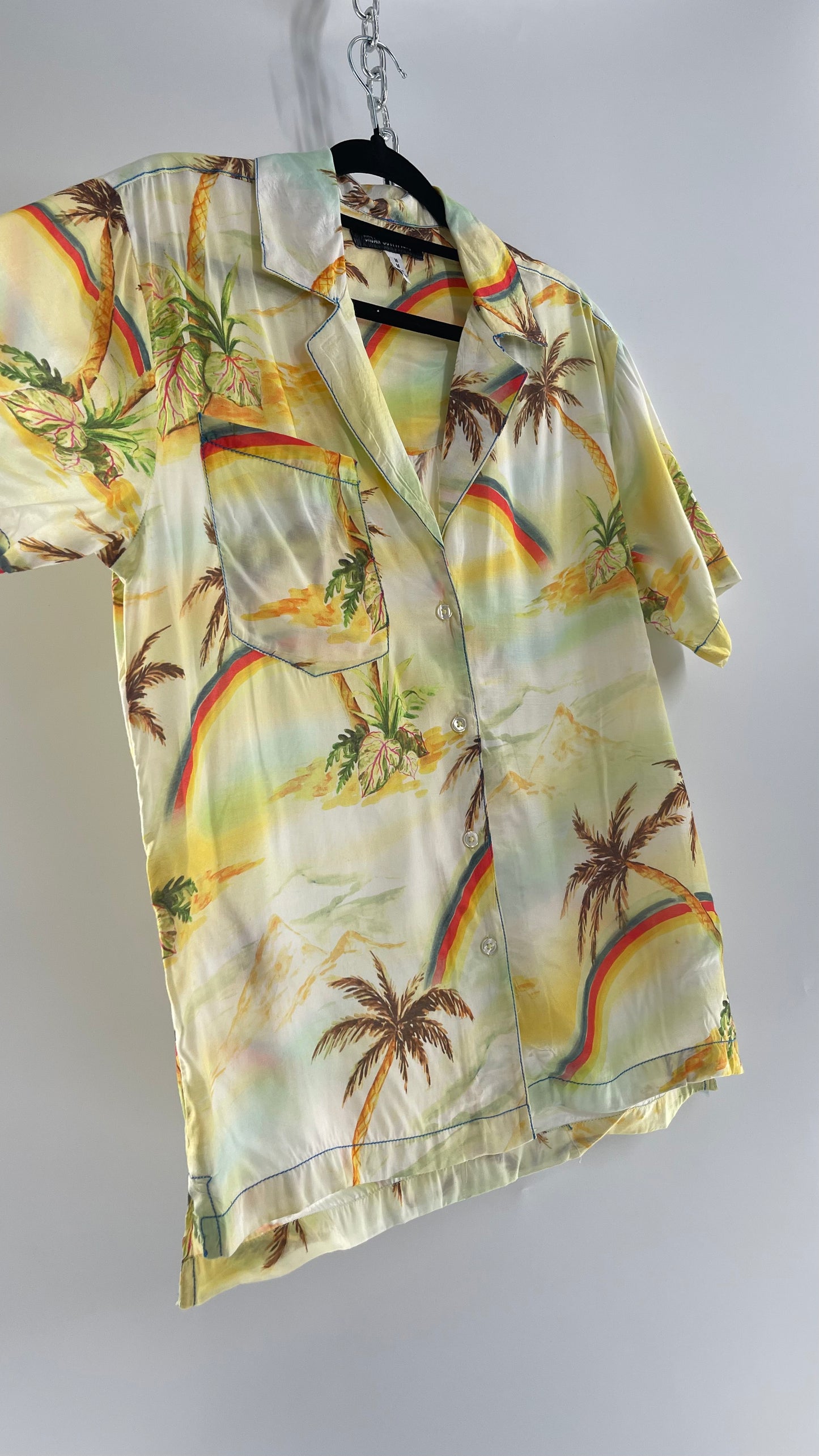 Urban Outfitters Rainbow Skies Shiny Men’s Button Up (Medium)