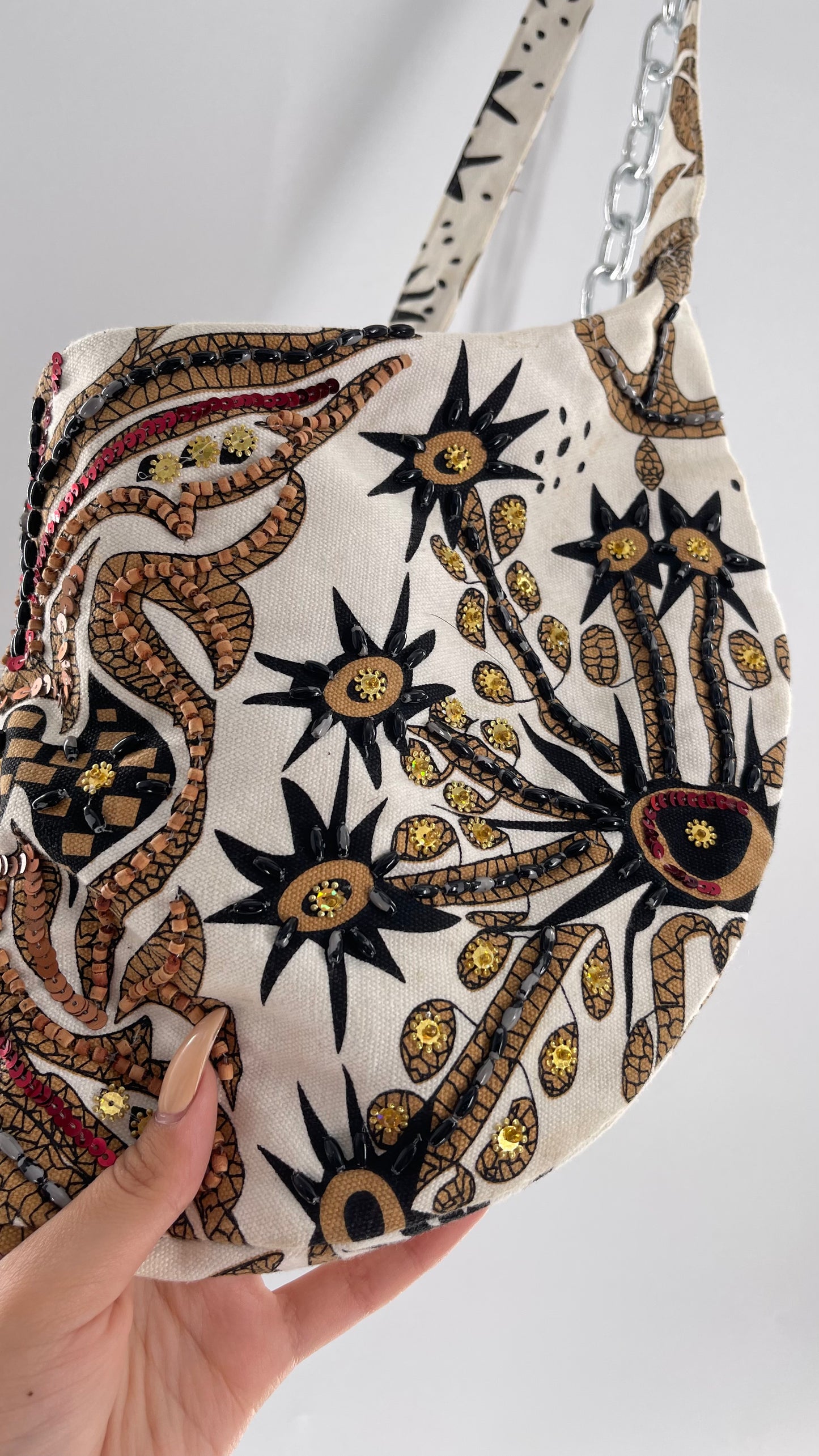Vintage Patterned + Beaded Sling Bag