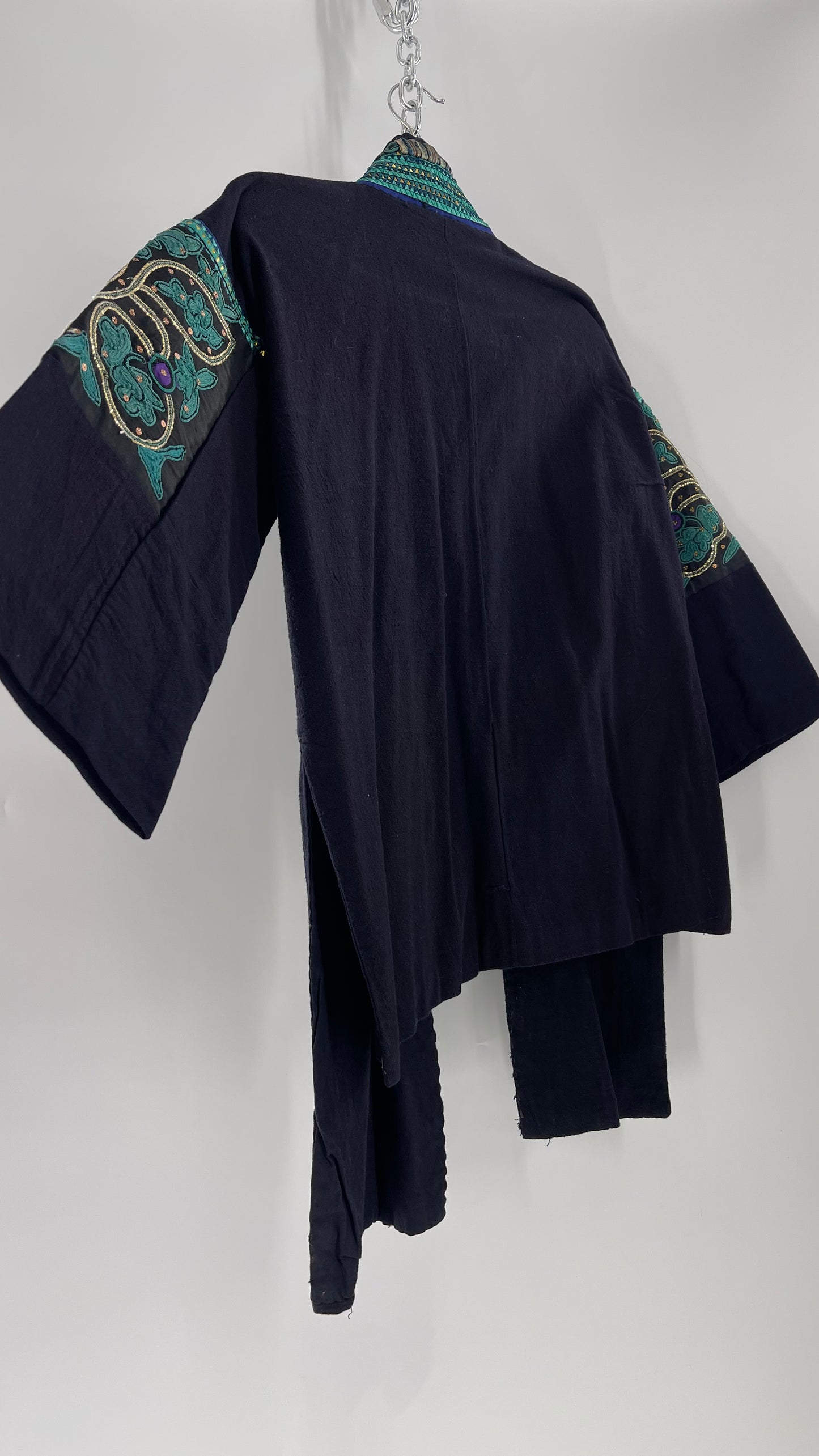 Chinese Vintage Unisex Forbidden Stitch Giuzhou Embroidered Teal Jacket (One Size)