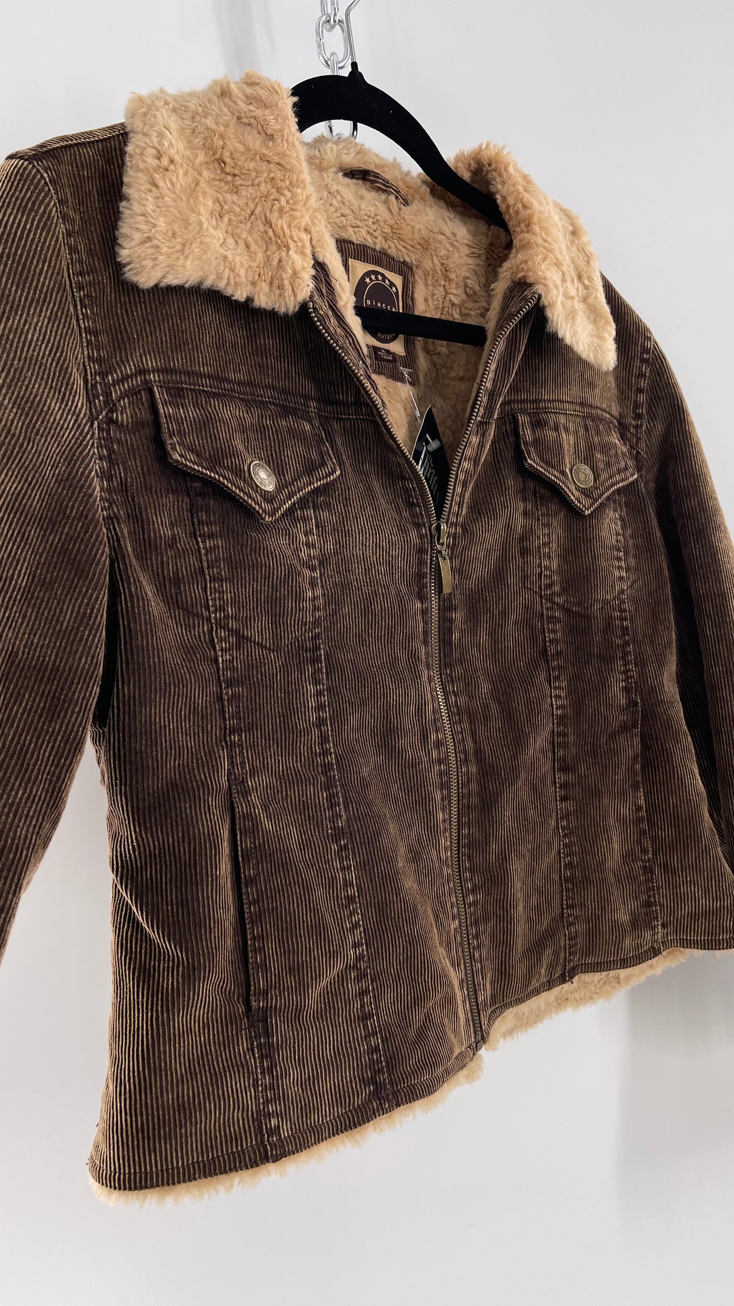 Vintage giacca Corduroy Cropped Jacket with Sherpa/Teddy Collar (Medium)