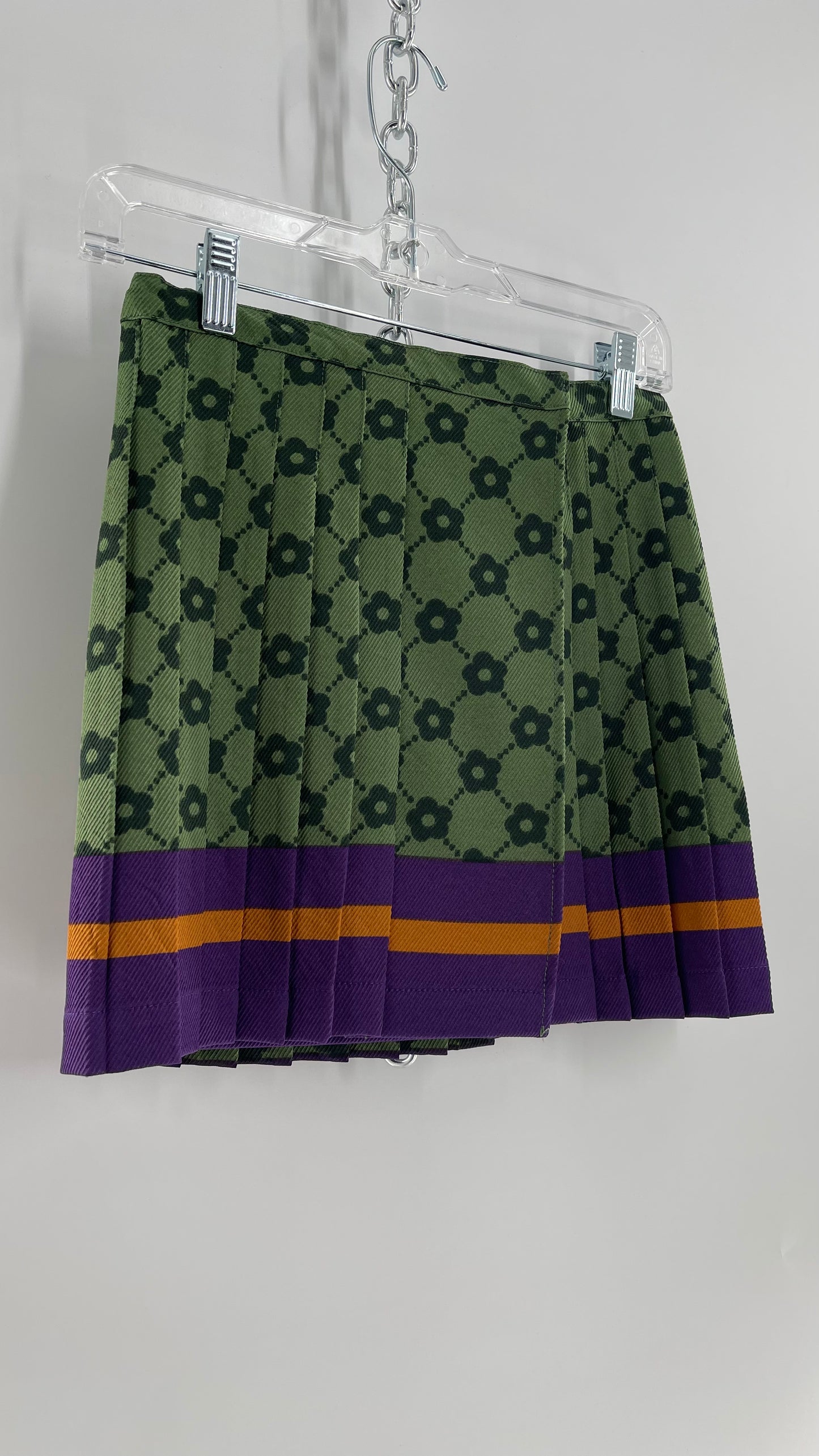 Urban Outfitters School Girl Green Pleated Floral Mini Skirt (Small)