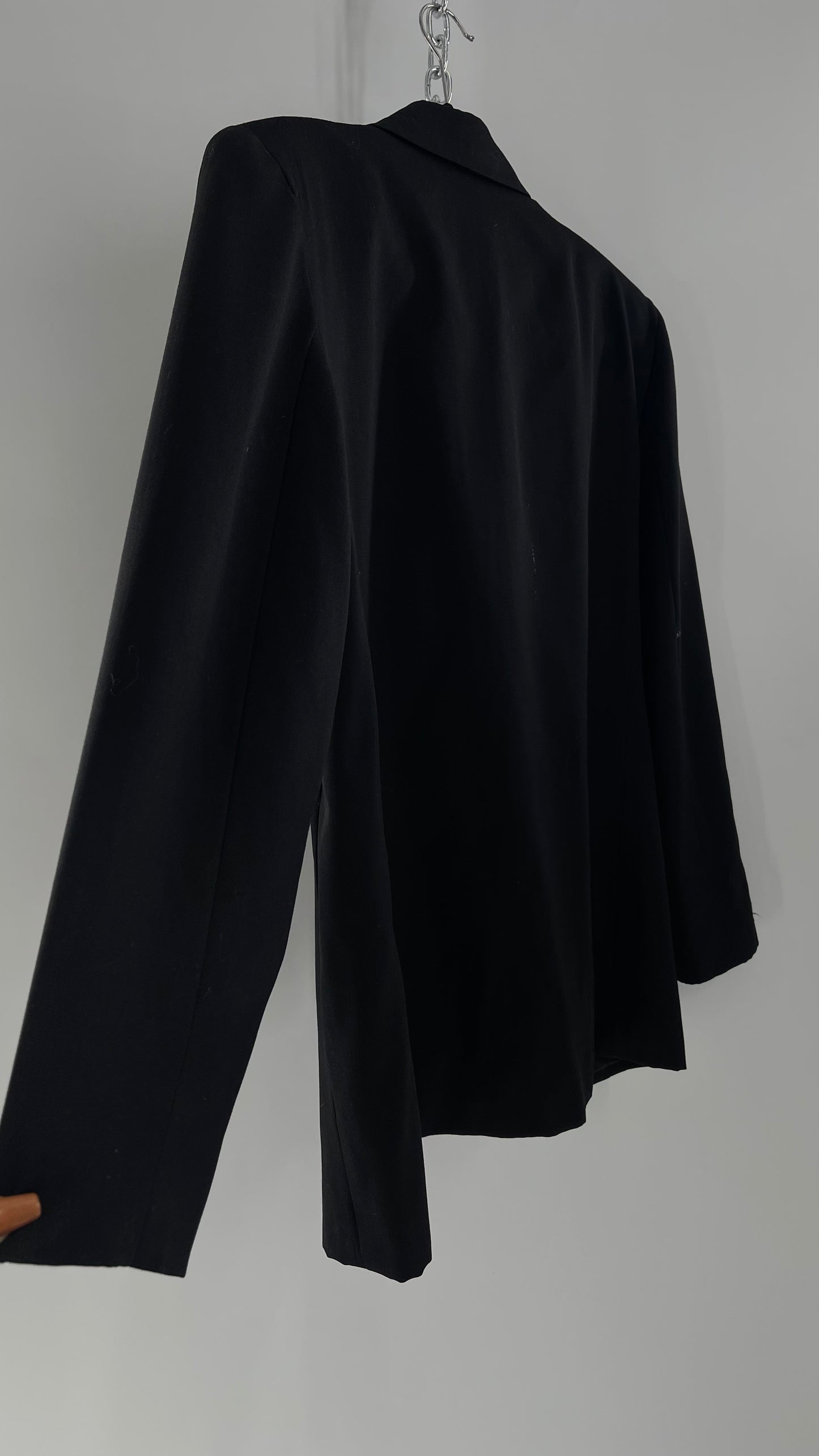 Vintage Black Blazer with Silver Metal Studs and Rhinestone Embellishments (C)(Medium)