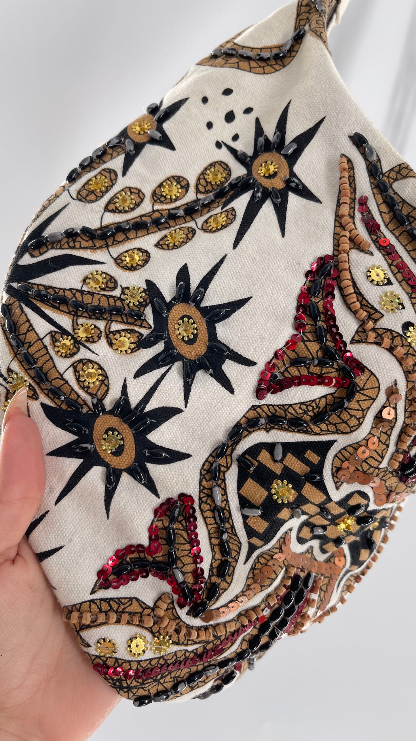 Vintage Patterned + Beaded Sling Bag
