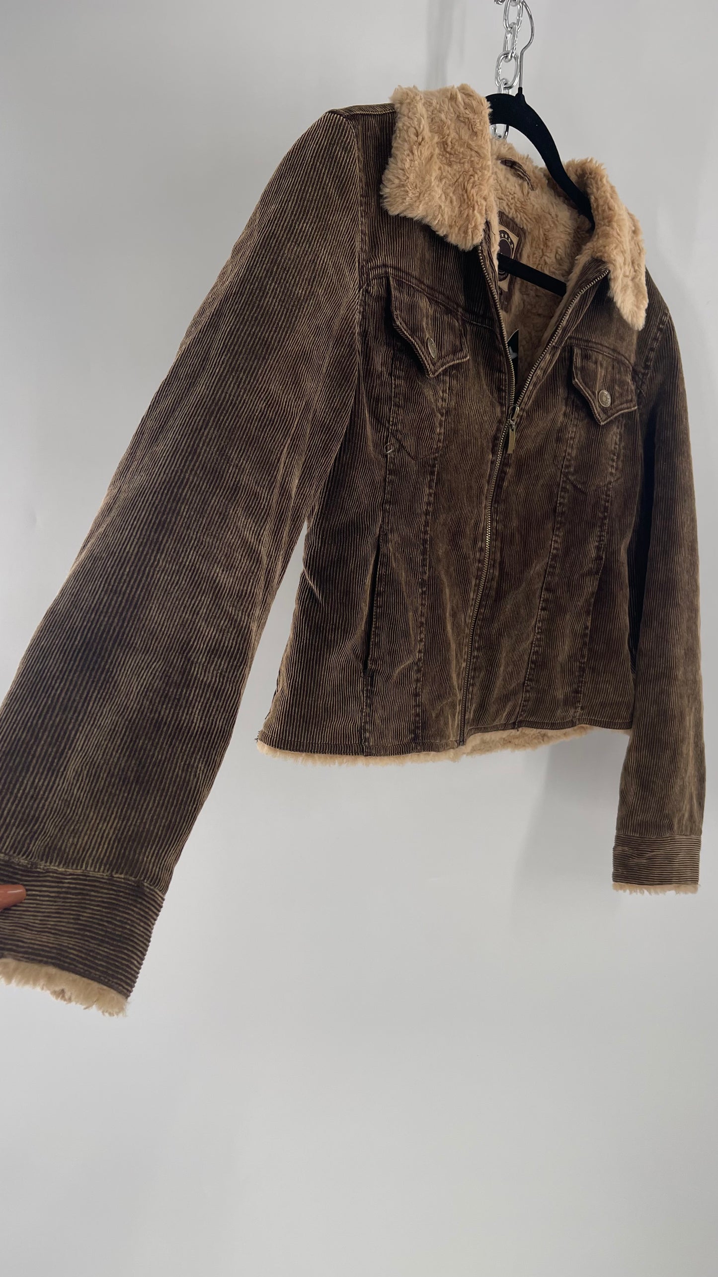 Vintage giacca Corduroy Cropped Jacket with Sherpa/Teddy Collar (Medium)