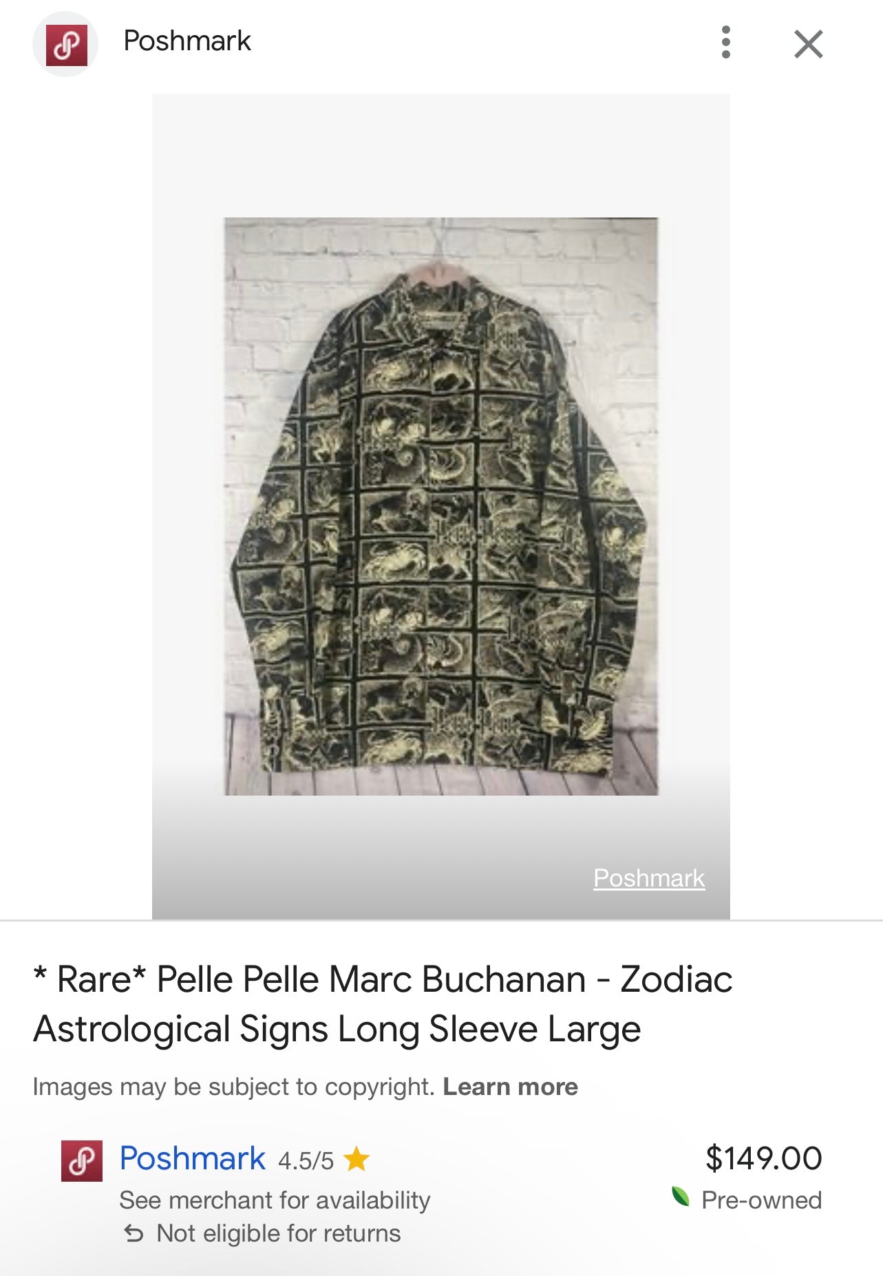 Extremely Rare Vintage PELLE PELLE Zodiac Astrology Comic Strip Graphic Long Sleeve Button Up (3X)