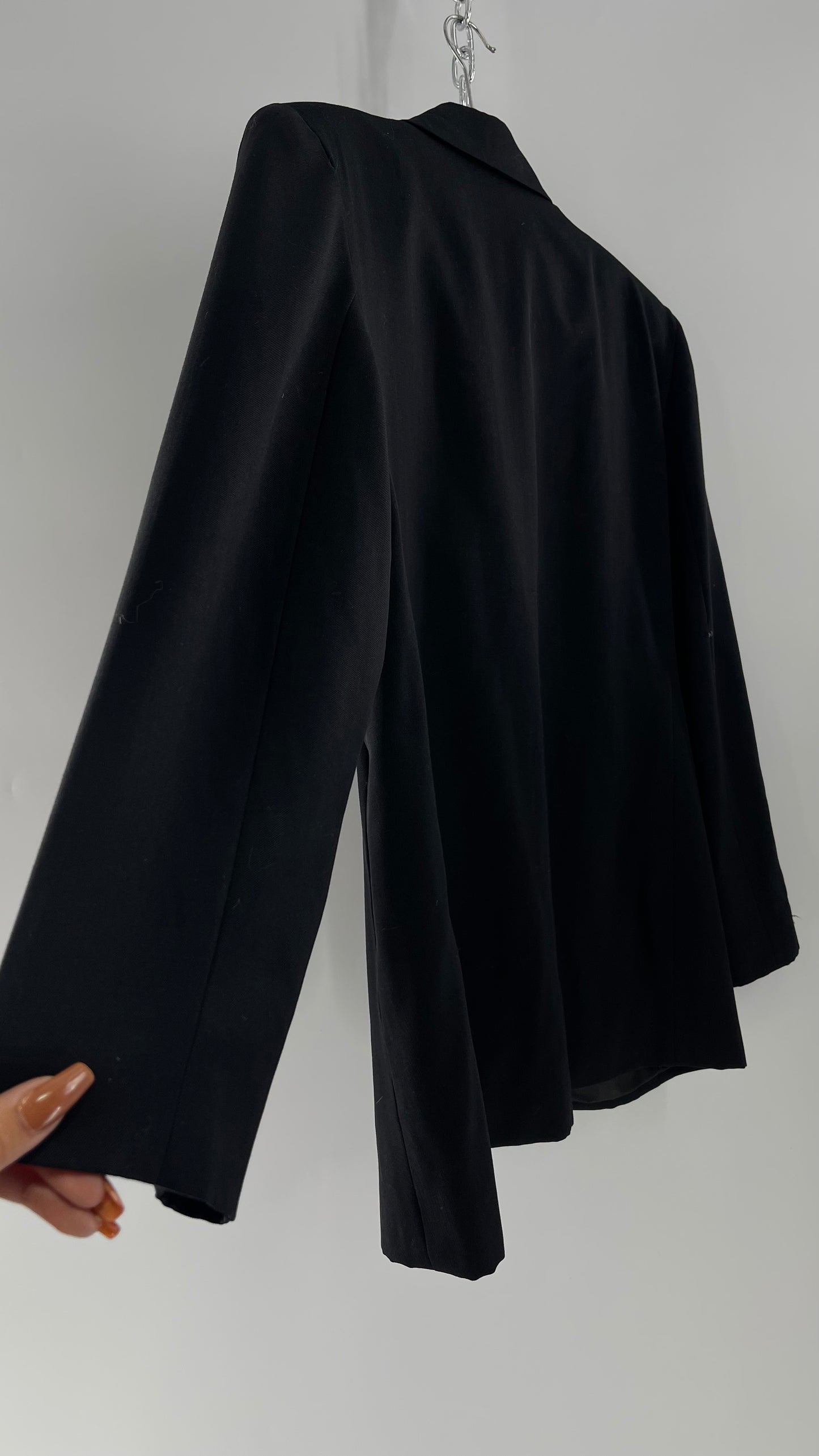 Vintage Black Blazer with Silver Metal Studs and Rhinestone Embellishments (C)(Medium)