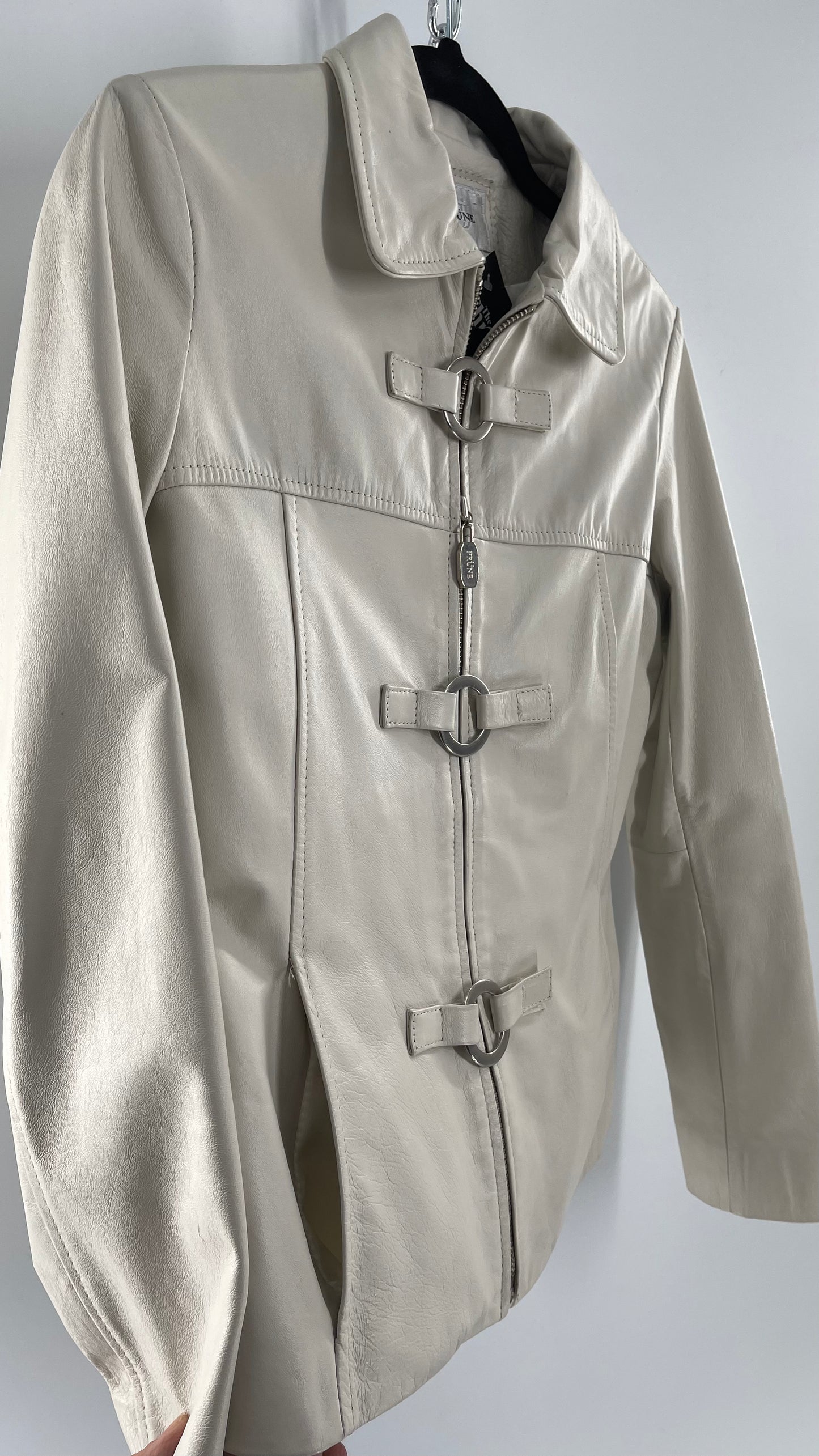 Vintage Argentinian Prüne White Jacket with Metal Ring Detailing (Small)