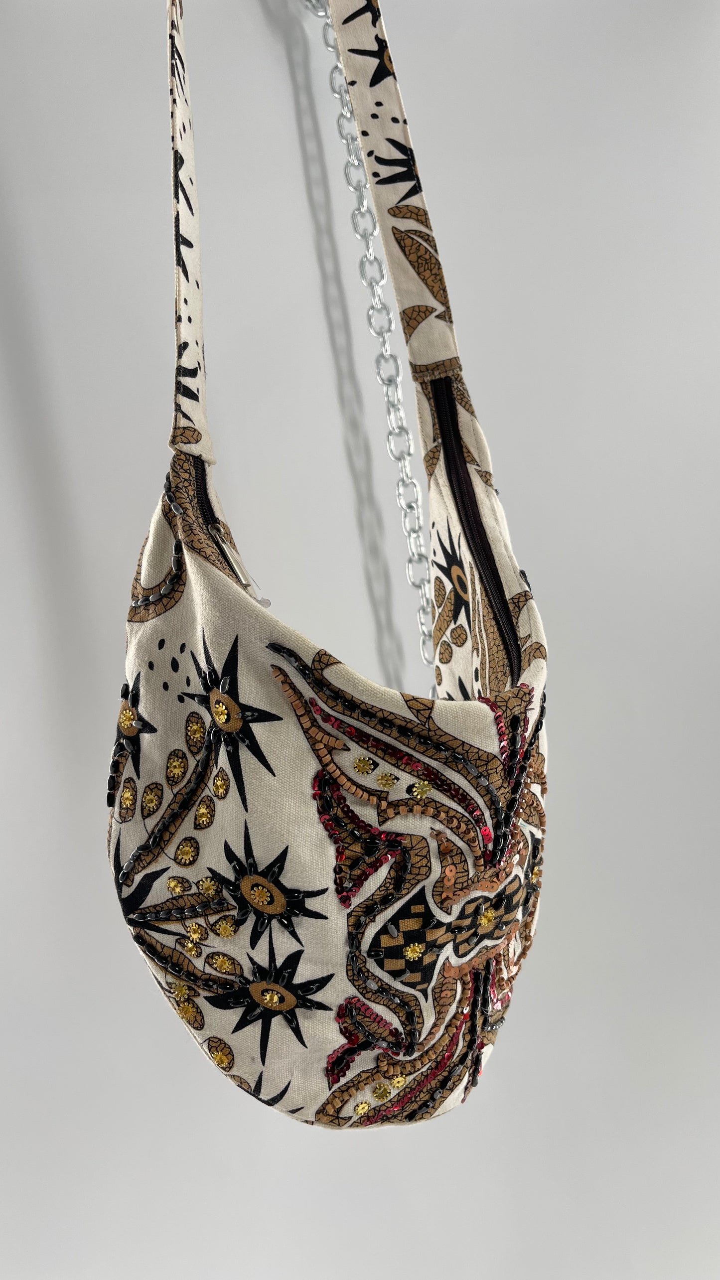 Vintage Patterned + Beaded Sling Bag