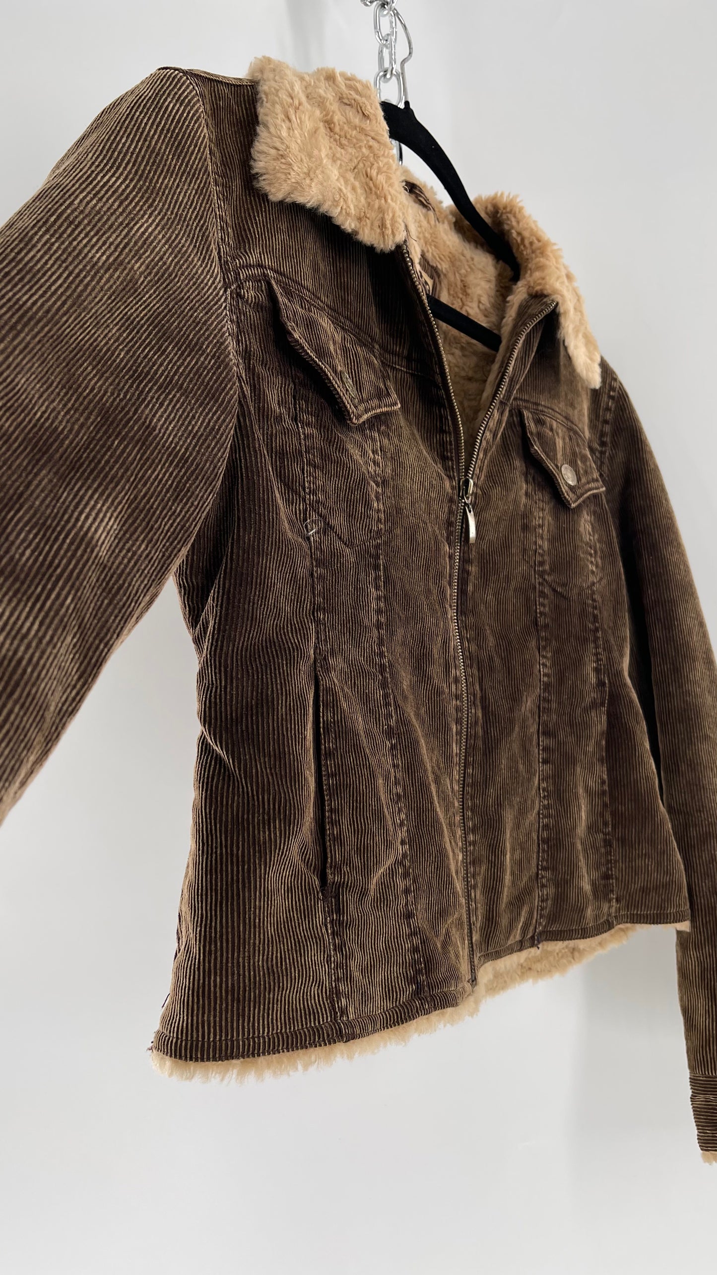 Vintage giacca Corduroy Cropped Jacket with Sherpa/Teddy Collar (Medium)