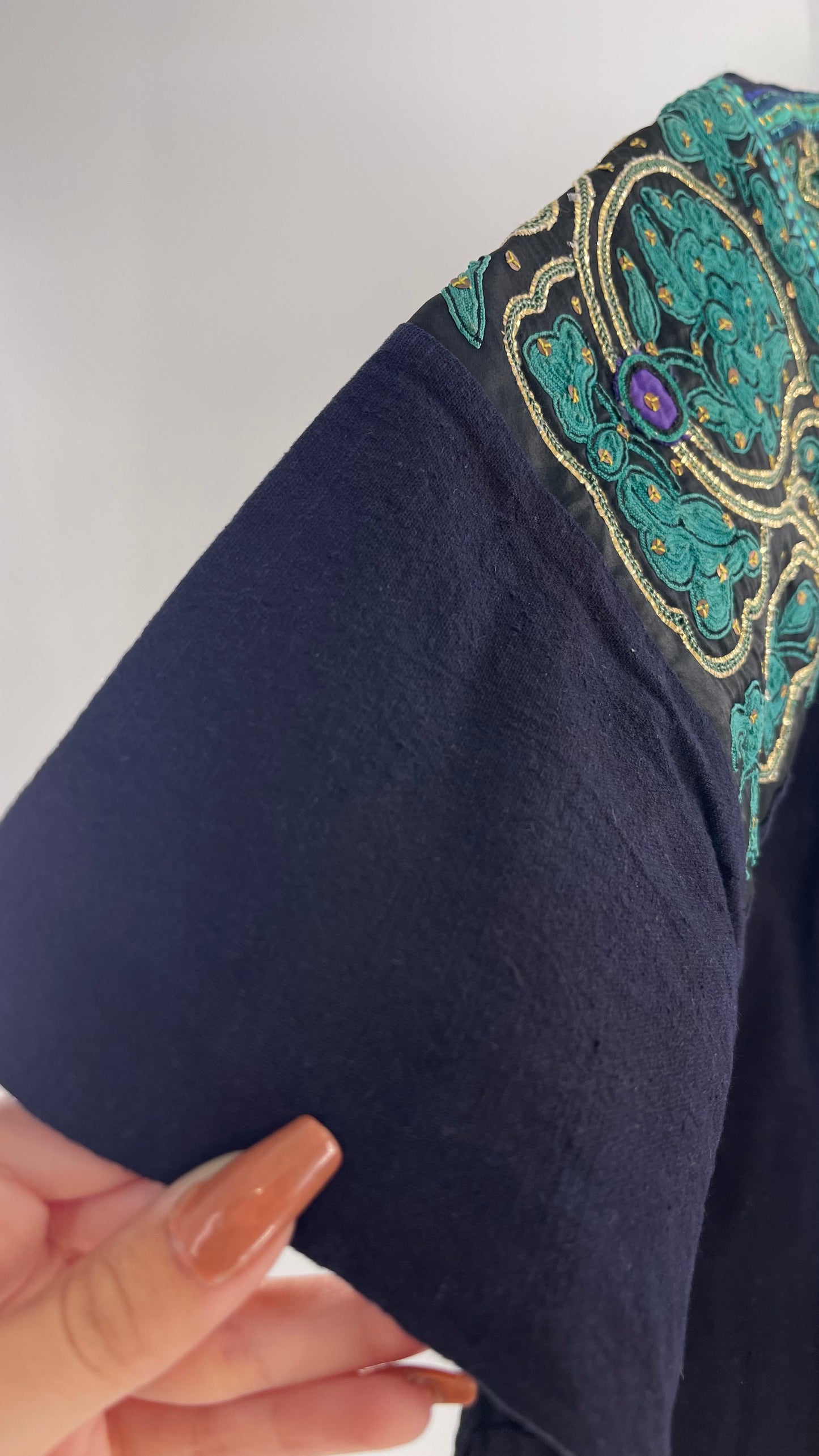 Chinese Vintage Unisex Forbidden Stitch Giuzhou Embroidered Teal Jacket (One Size)