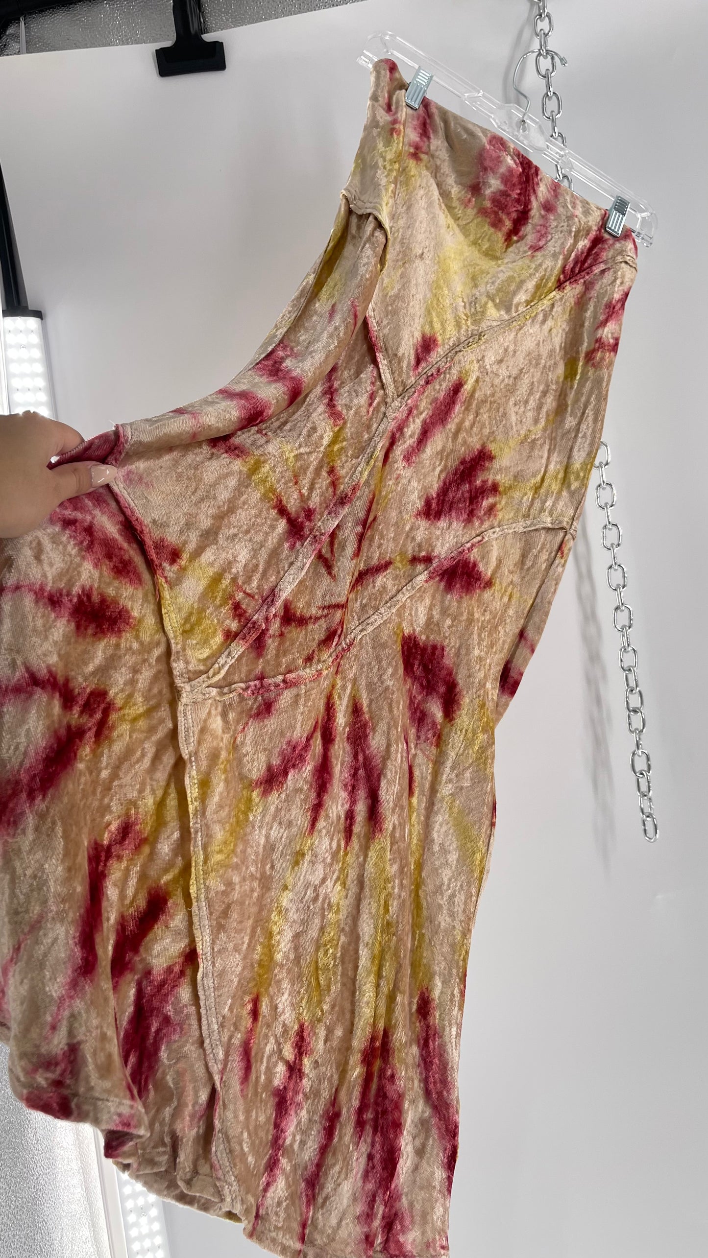 Free People Tie Dye Crushed Velvet Full Length Skirt (Small)