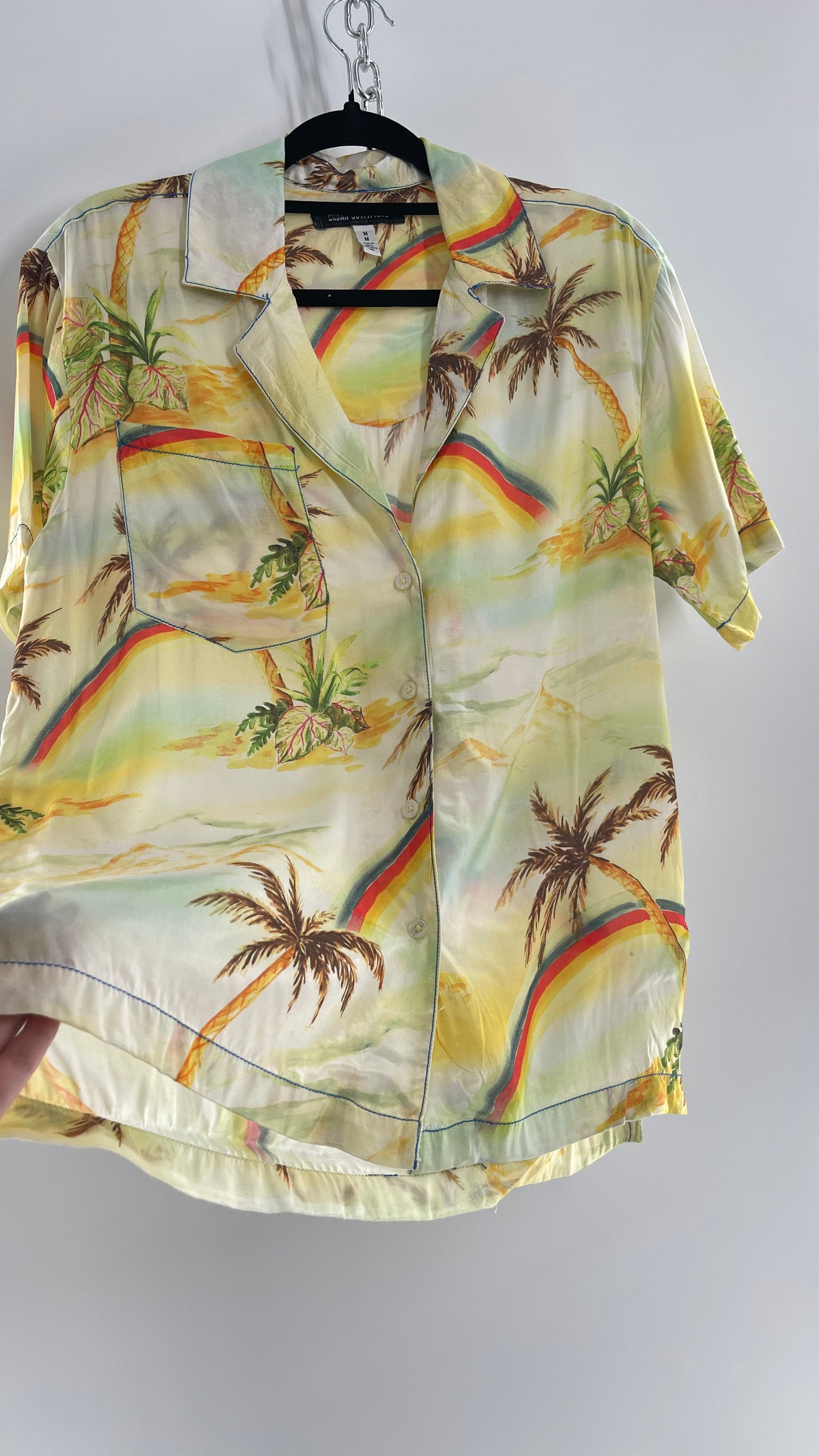 Urban Outfitters Rainbow Skies Shiny Men’s Button Up (Medium)