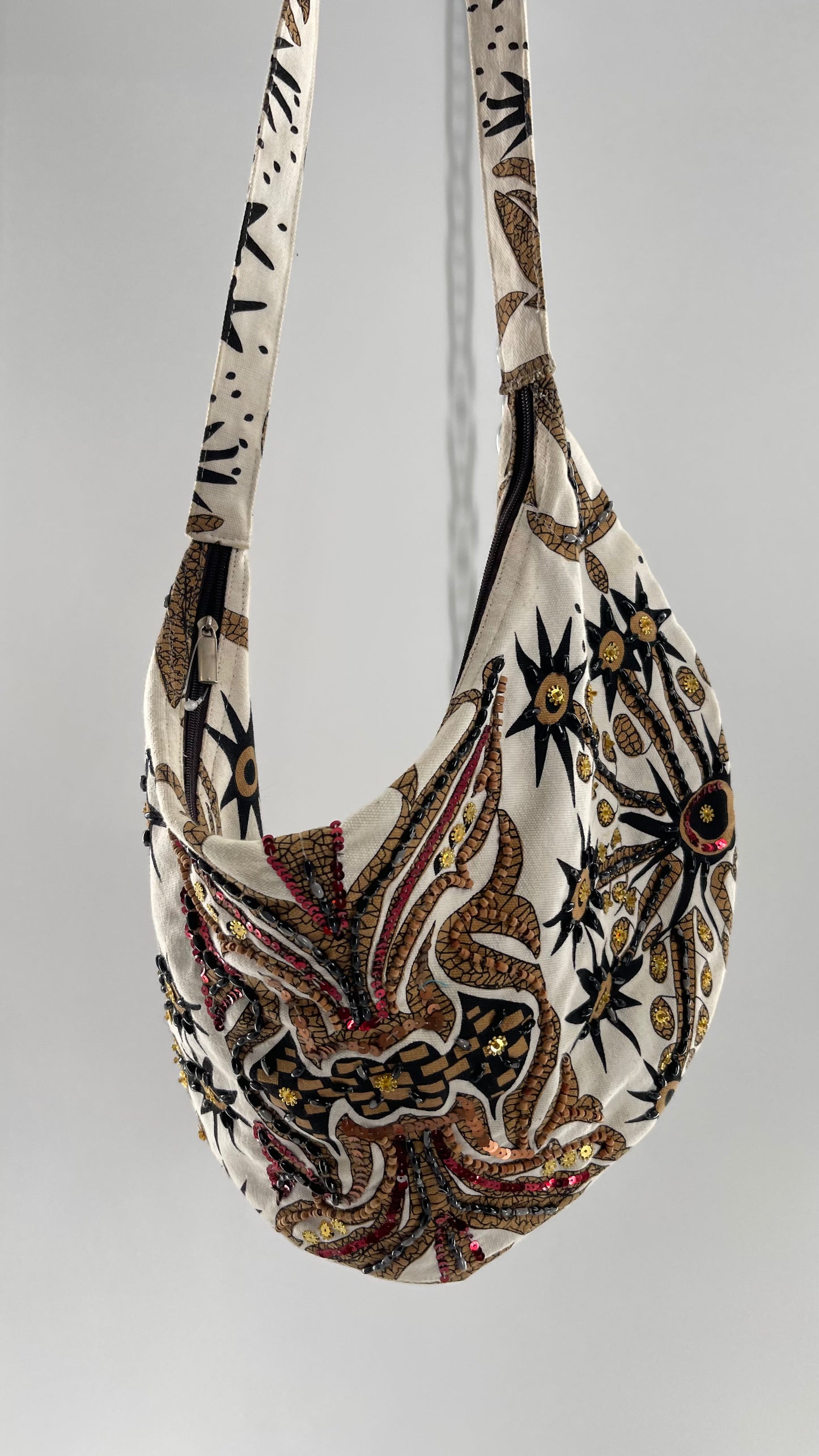 Vintage Patterned + Beaded Sling Bag