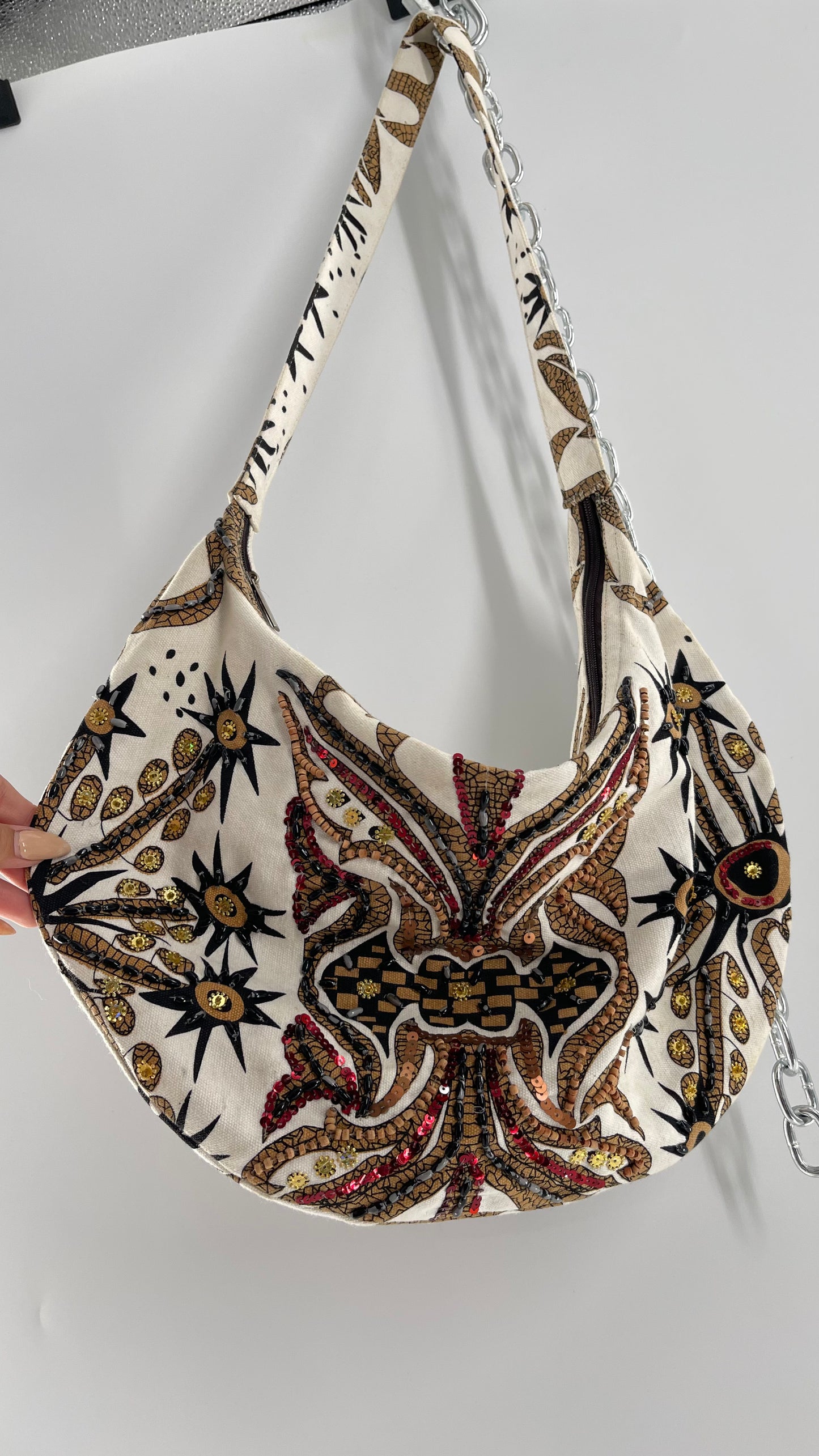 Vintage Patterned + Beaded Sling Bag