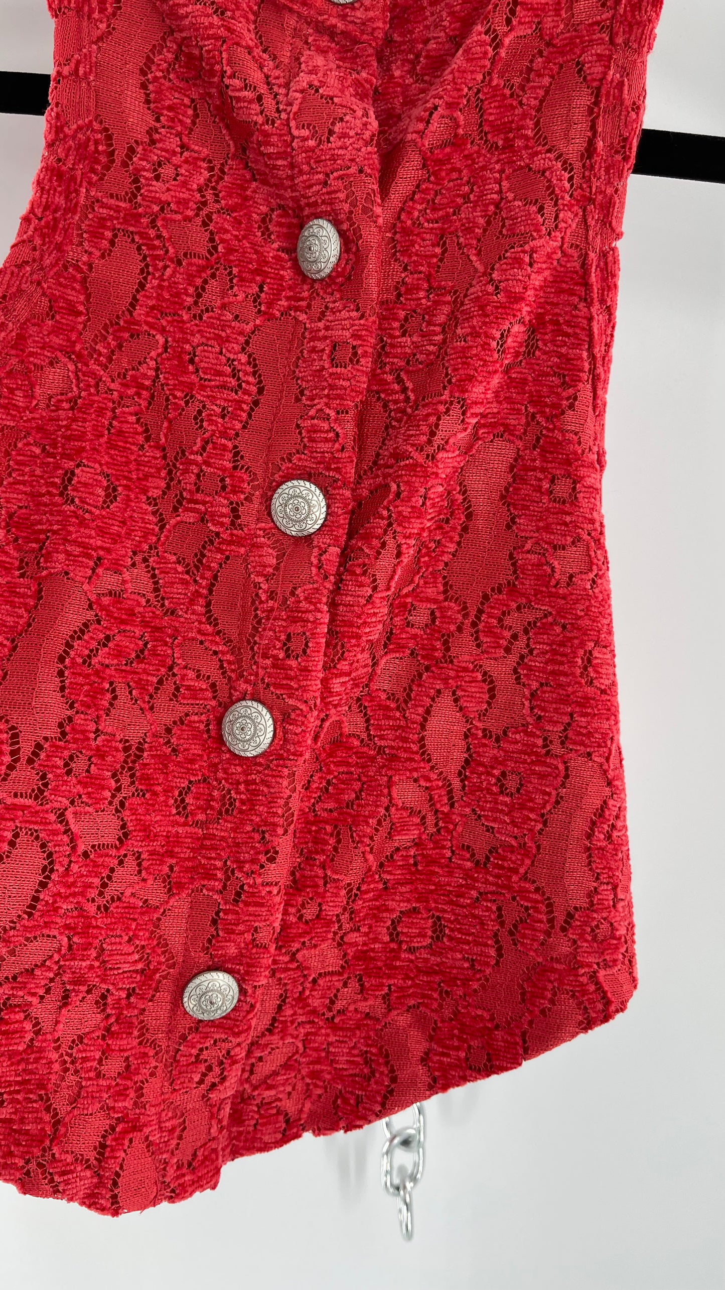 Free People Red Velvet Lace Vest (XS)