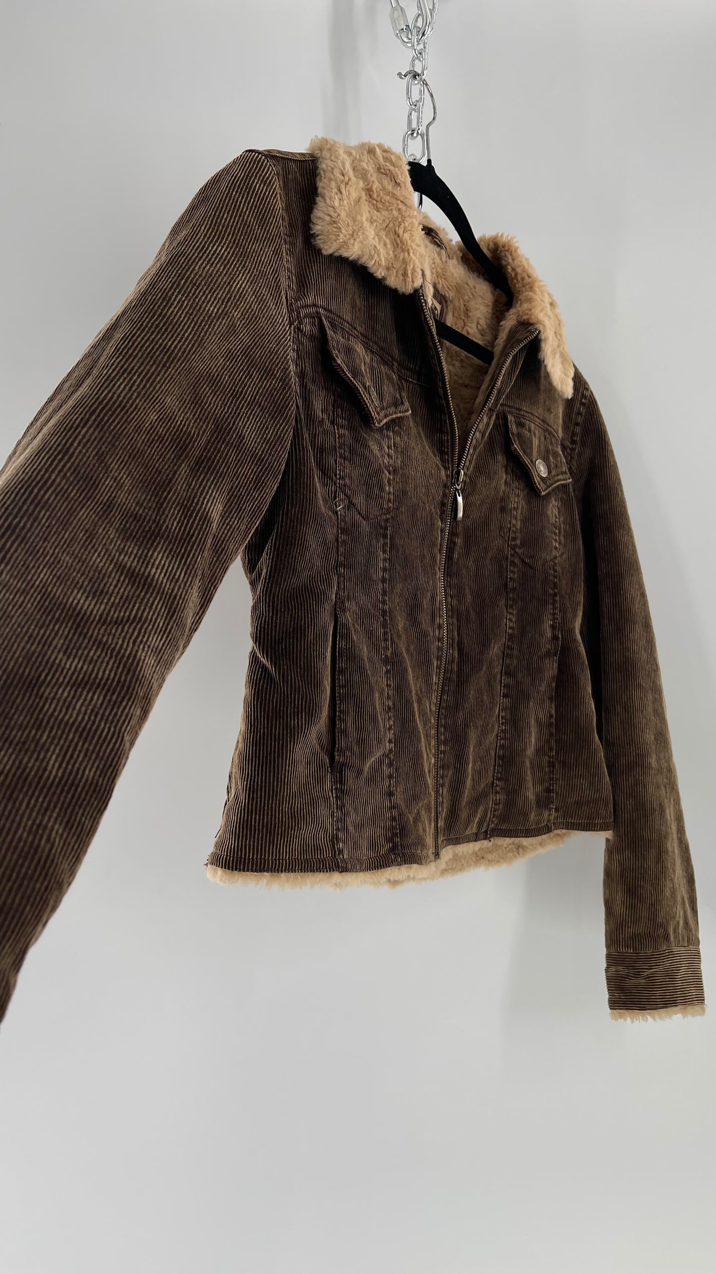 Vintage giacca Corduroy Cropped Jacket with Sherpa/Teddy Collar (Medium)