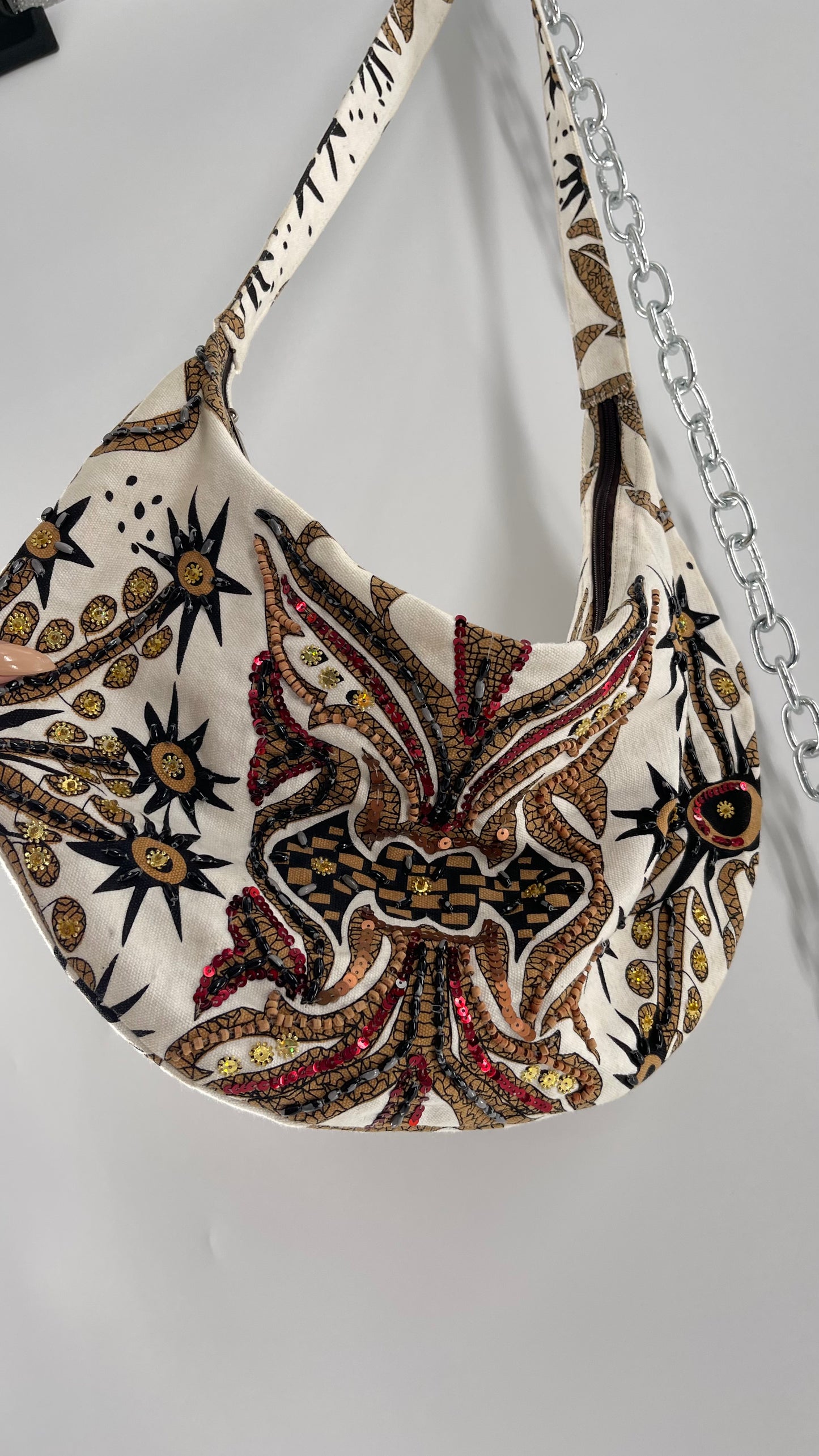 Vintage Patterned + Beaded Sling Bag