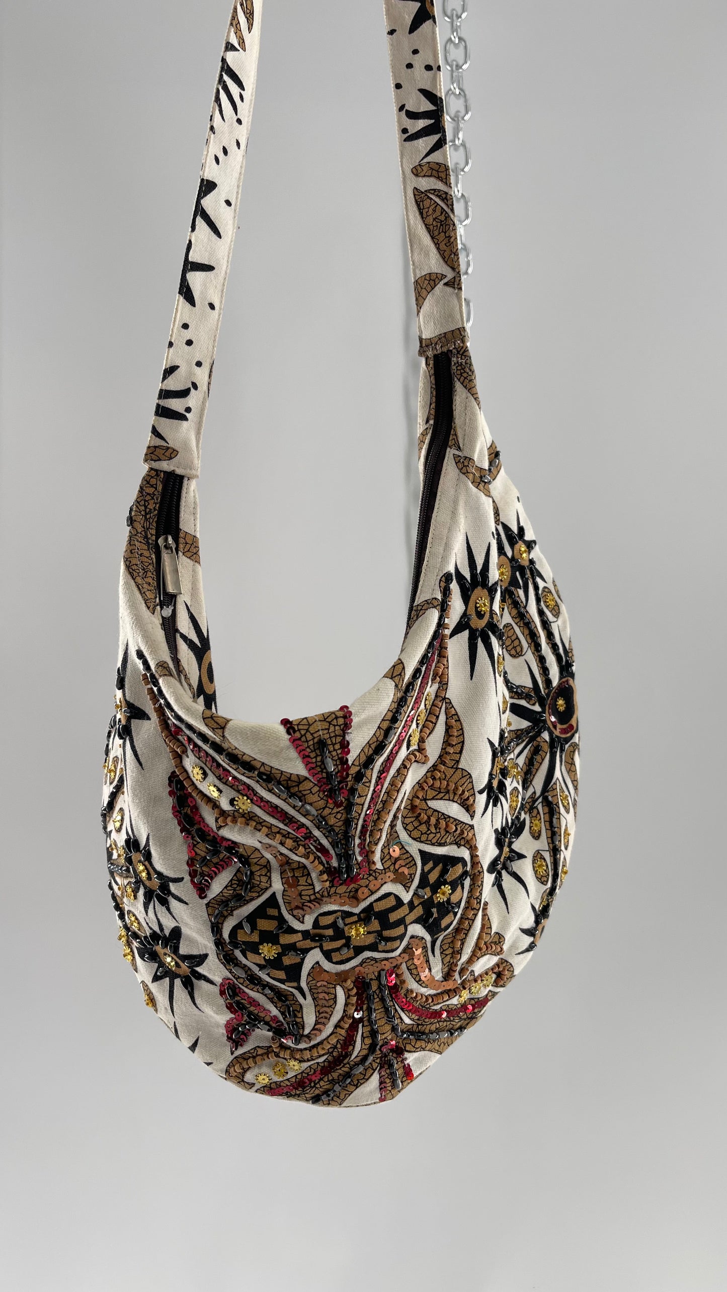 Vintage Patterned + Beaded Sling Bag