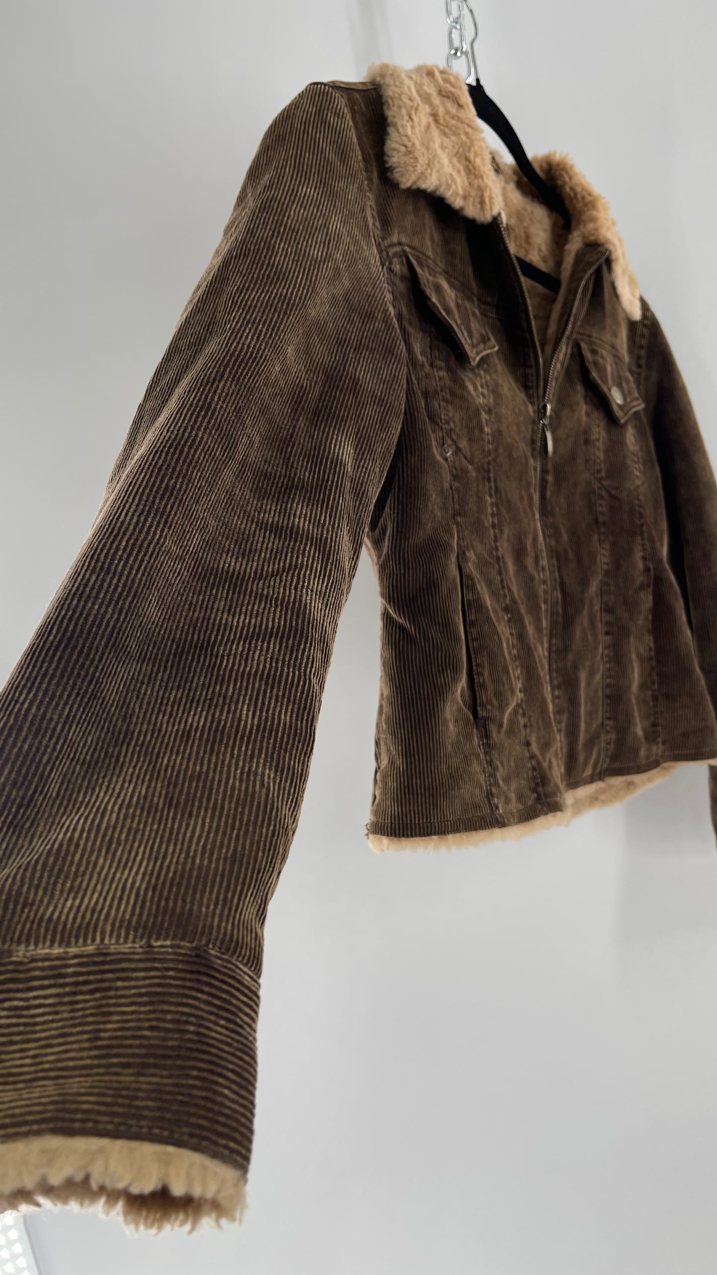 Vintage giacca Corduroy Cropped Jacket with Sherpa/Teddy Collar (Medium)
