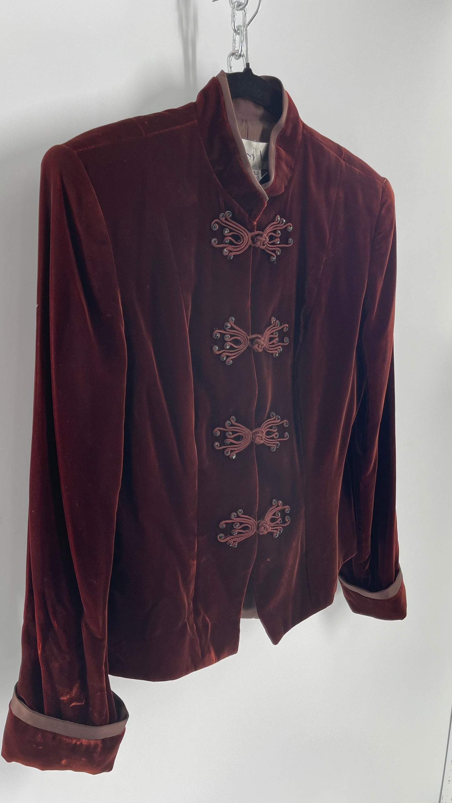 Vintage Anthony Vask Blood Red Burgundy Velvet Coat Jacket with Rope Closure Detailing (C)(10)