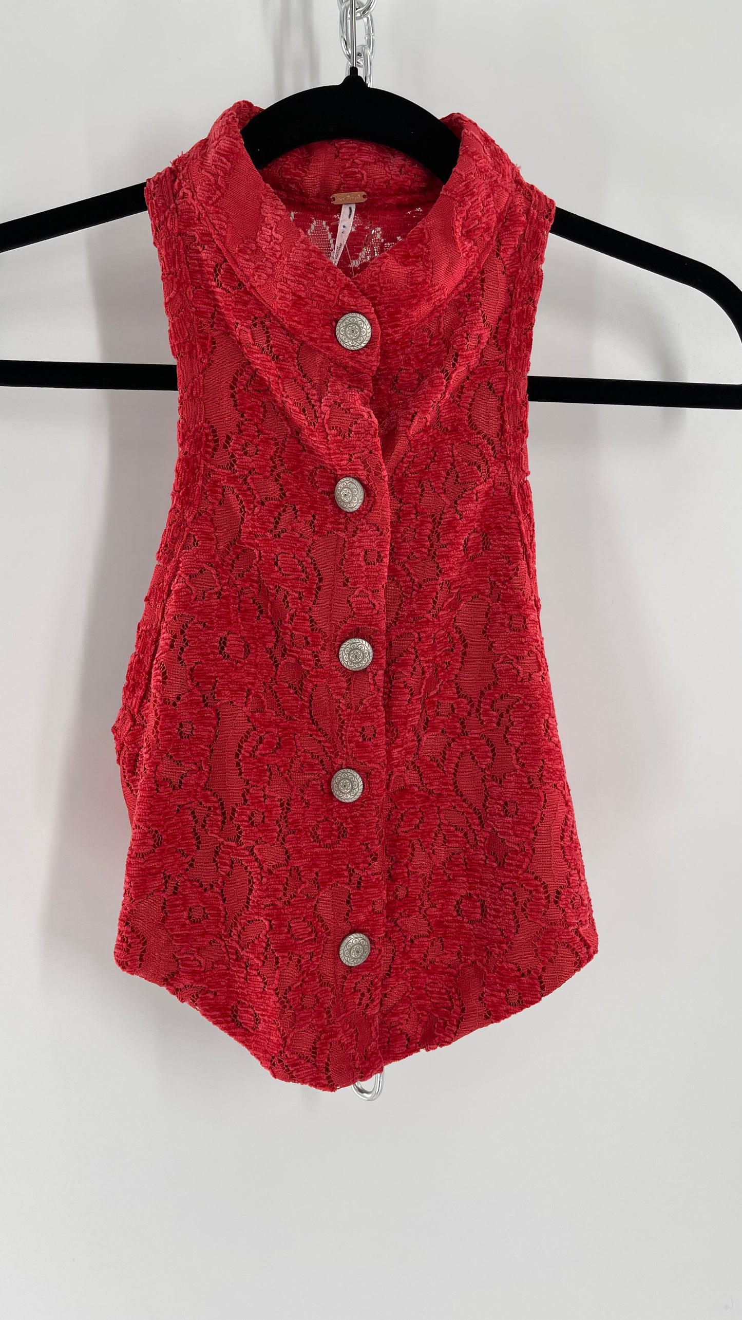 Free People Red Velvet Lace Vest (XS)