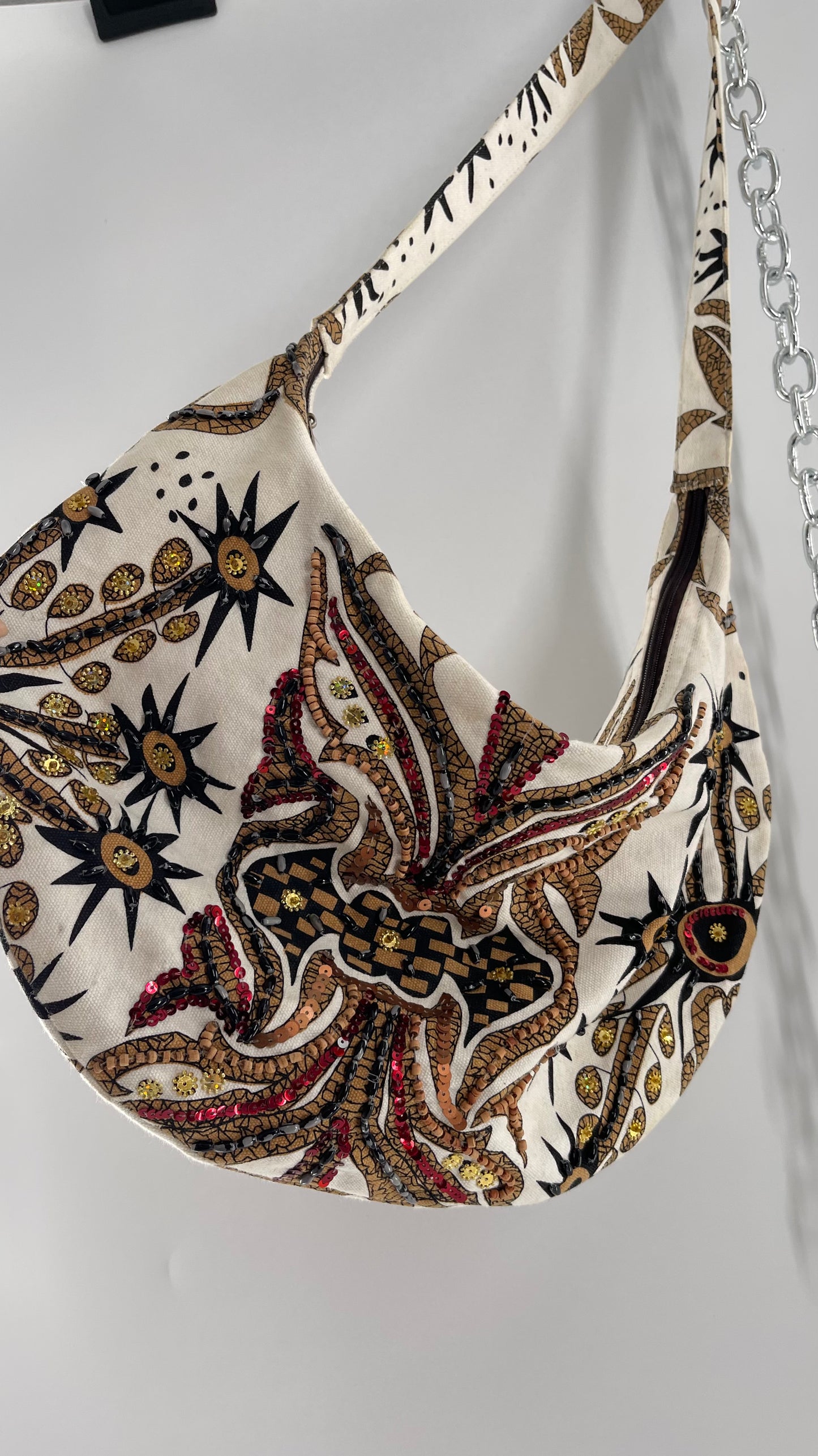 Vintage Patterned + Beaded Sling Bag