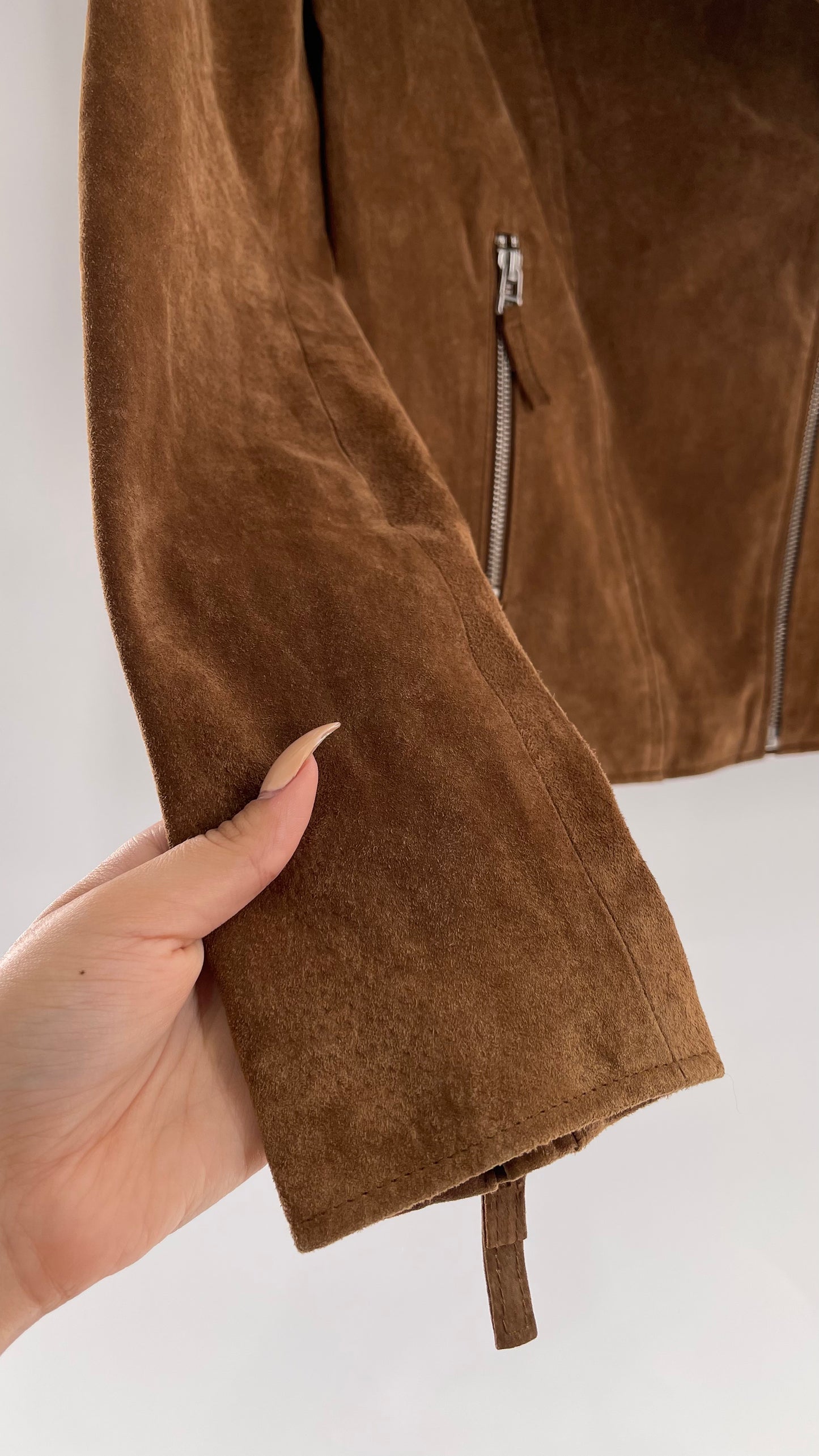 Vintage ESCALIER Brown Genuine Leather Suede Motorcycle Jacket with Heavy Duty Zippers (Medium)