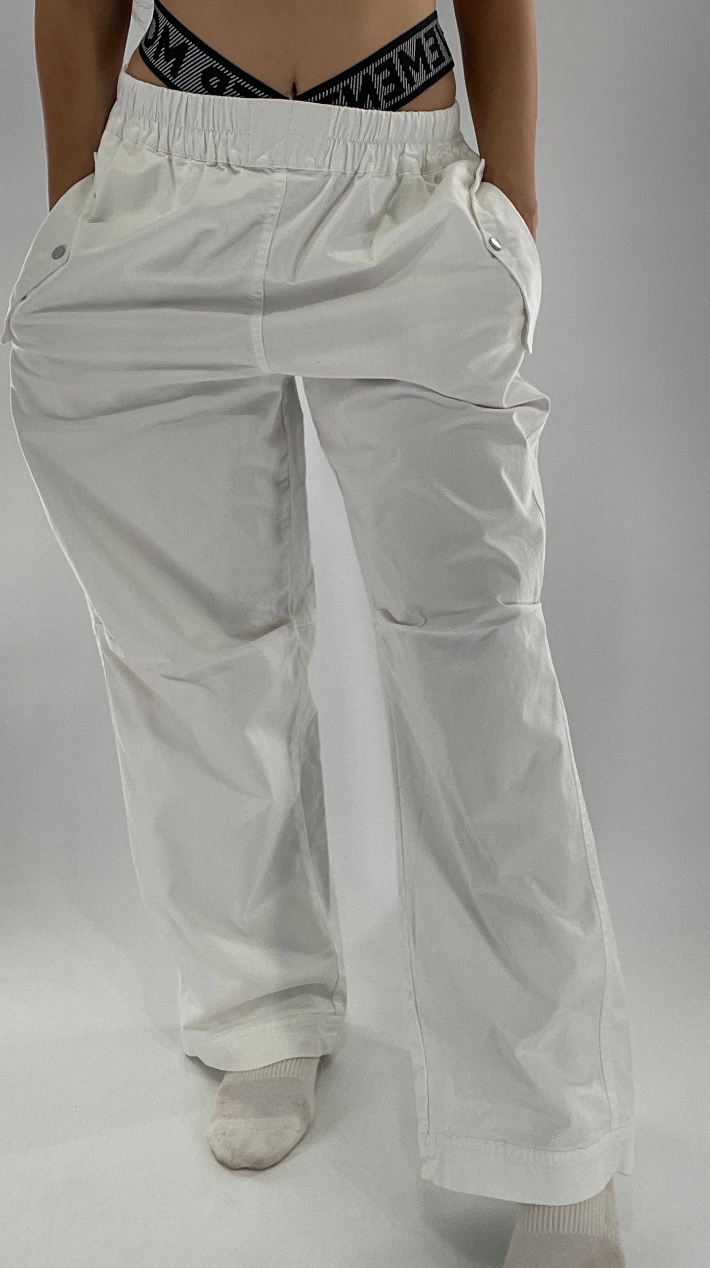 Free People Movement White Carpenter Pant with Branded Double Waistband (Small)