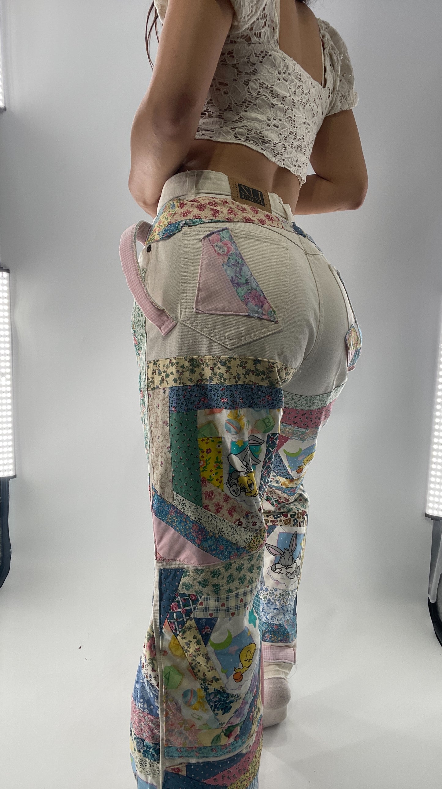 Custom - Handmade Reworked Looney Toons Cutie Pie Patchwork Flares