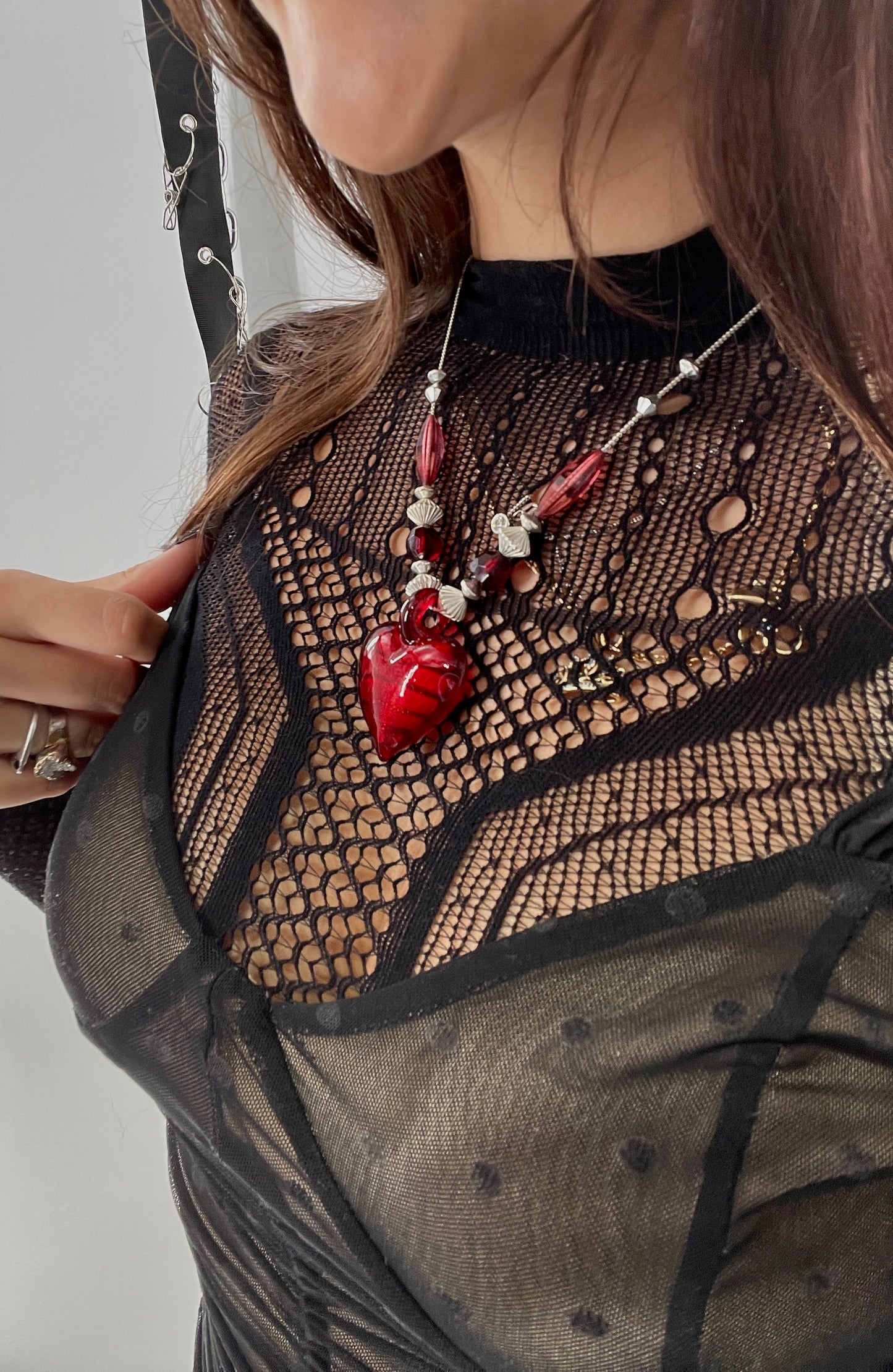 Vintage Glass Hearts Red Choker