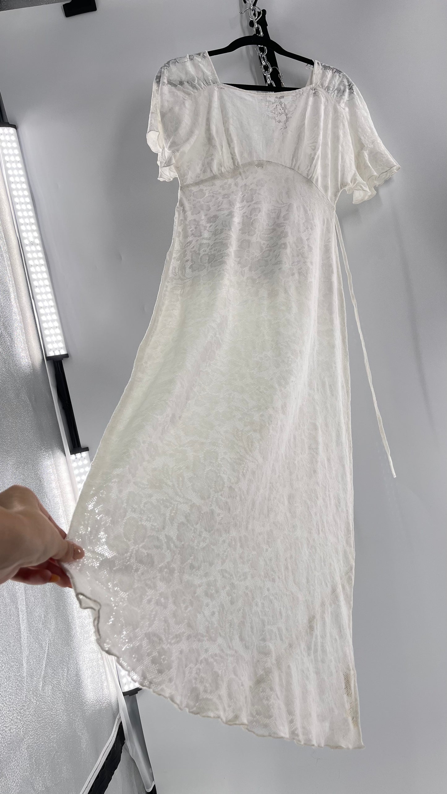 Free People White Lace Gauze Dress (XS)