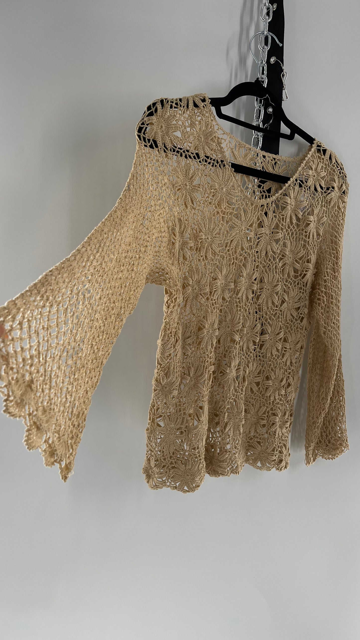 Vintage Crochet Long Sleeve Blouse (Medium)