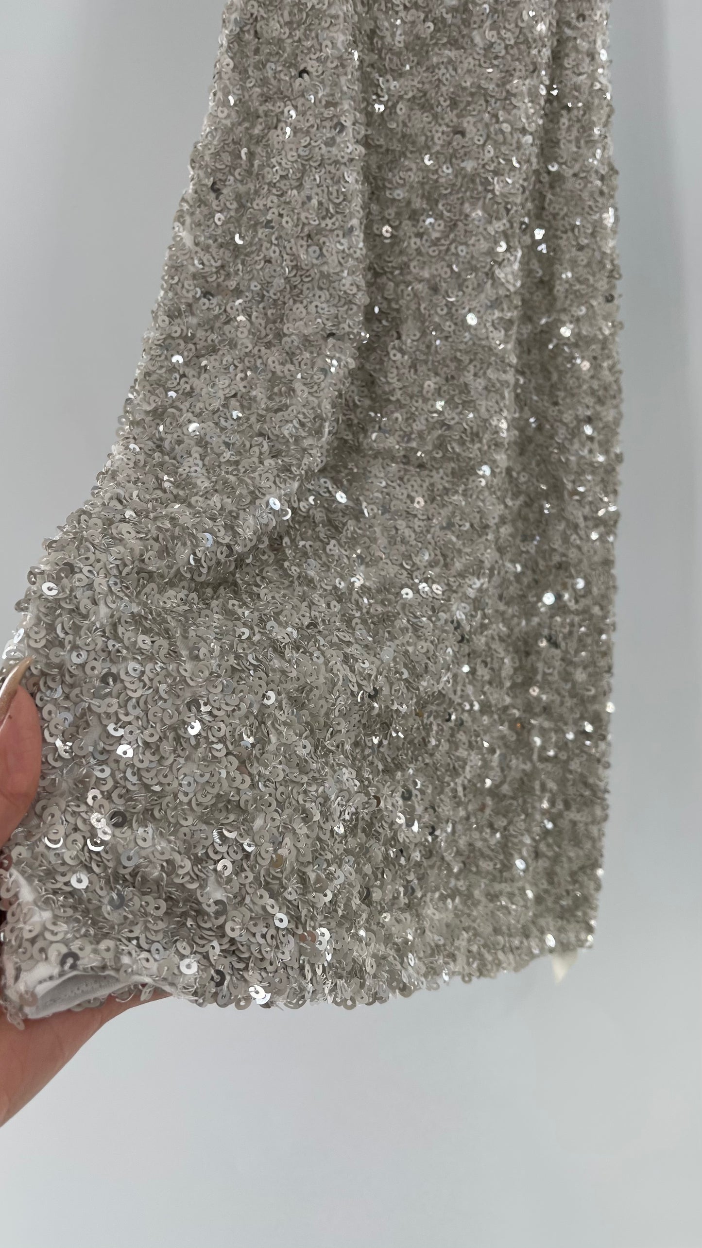 Free People White/Silver Sequin High Neck Tank(Large)