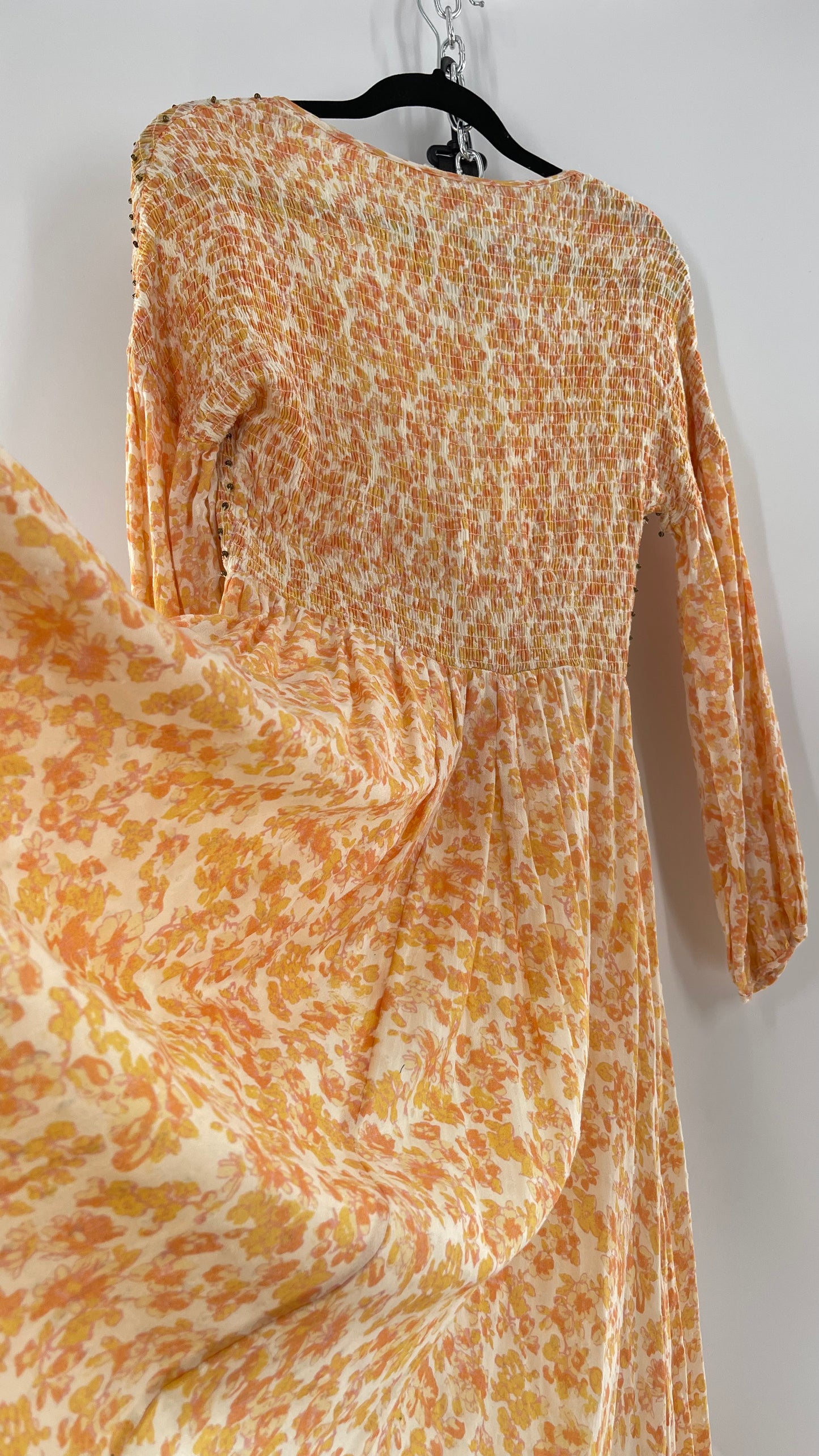 Intimately Free People Orange Floral Smocked Maxi Dress (XS)