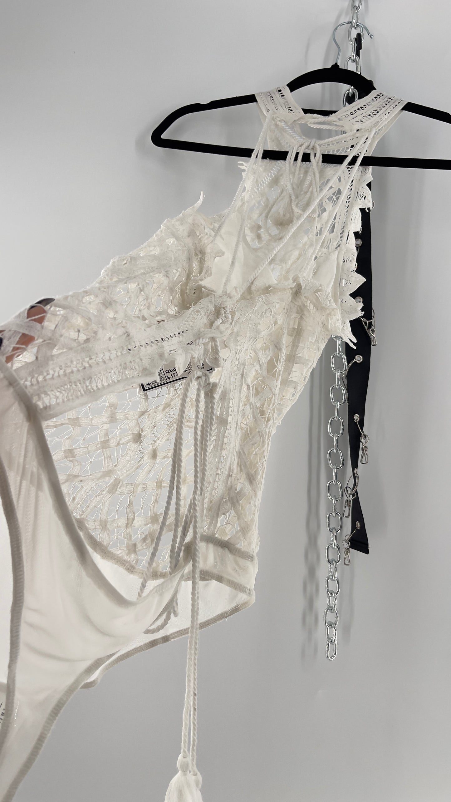 Intimately Free People Be My Battenburg White Lace Halter Bodysuit (XL)