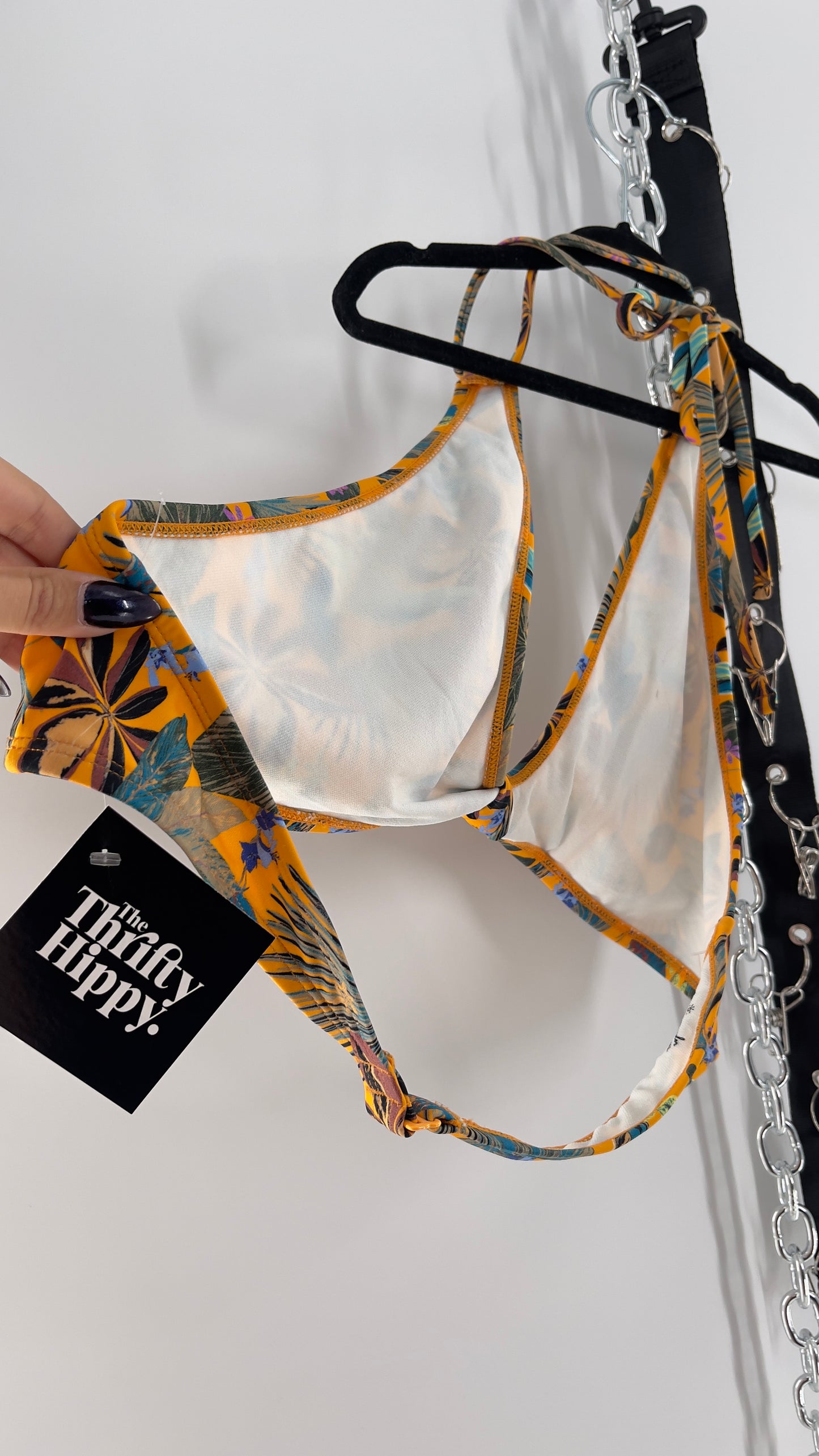 Urban Outfitters Out From Under Mustard Tropical Patterned Halter Swim Top (XL)