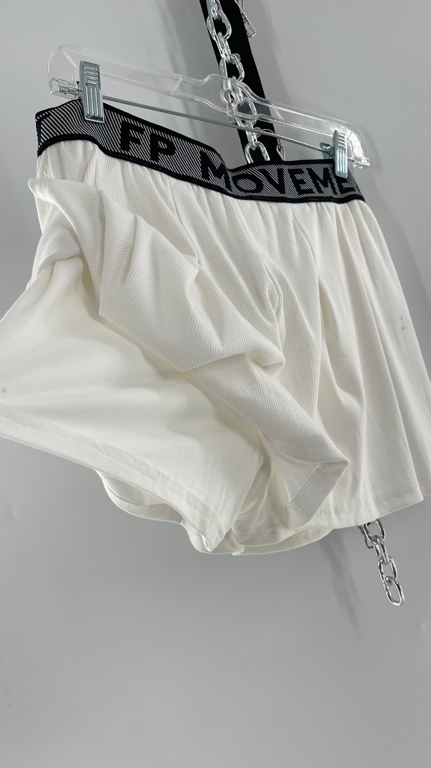 Free People Movement White Pleated Tennis Skirt with Elastic Branded Waistband (Large)