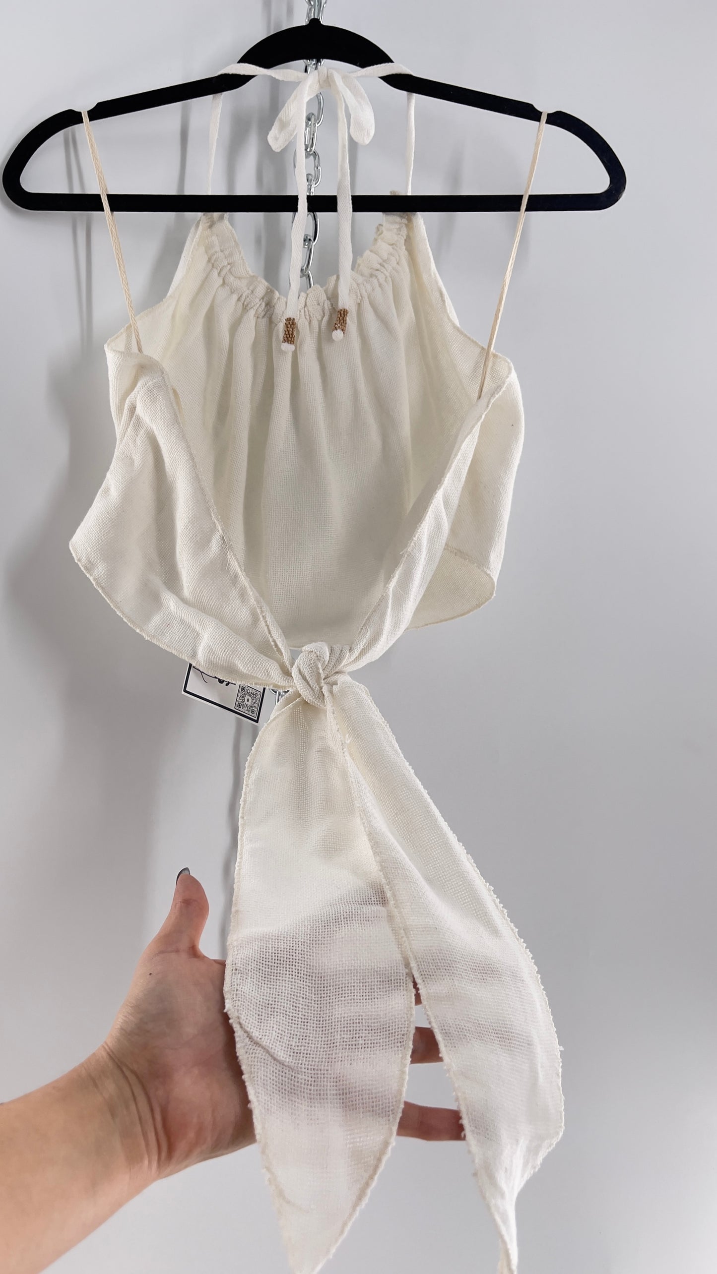 Free People White 100% Cotton Backless Halter (S)