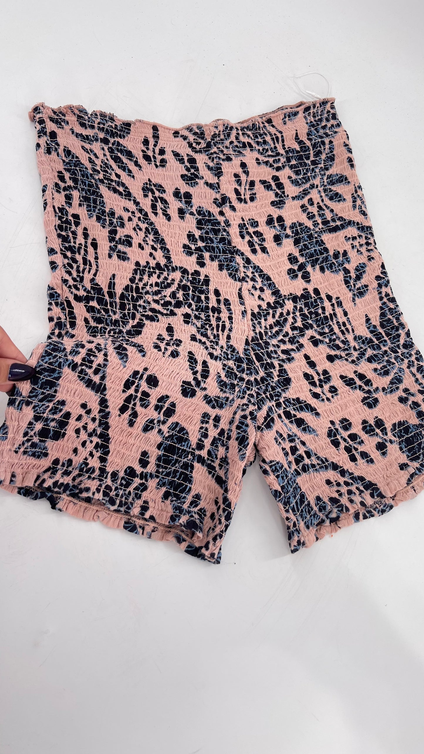 Free People Pink/Navy Patterned Smocked Shorts (XS/S)