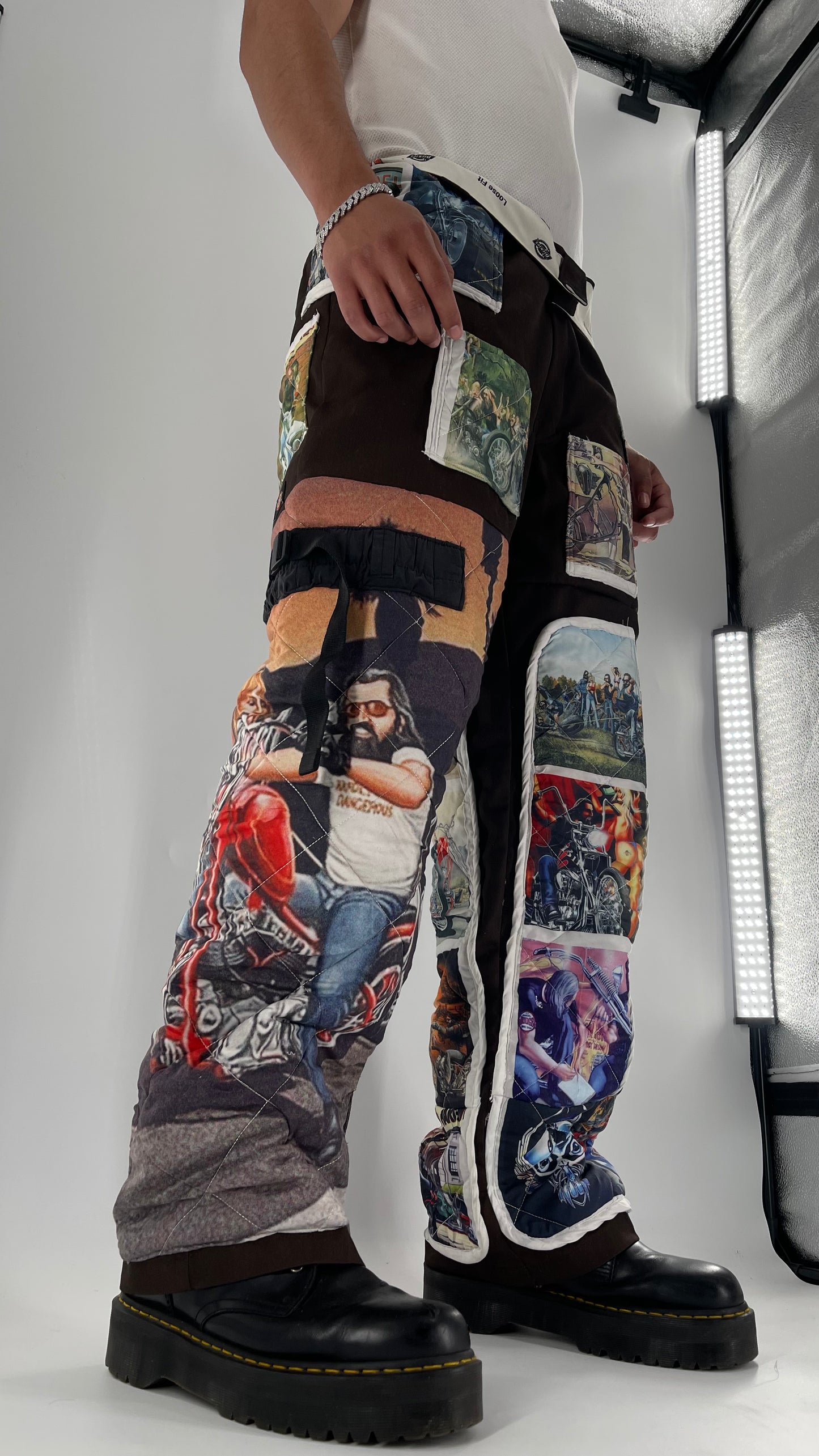Custom - Handmade Reworked Dickies with Quilted Moto Pattern